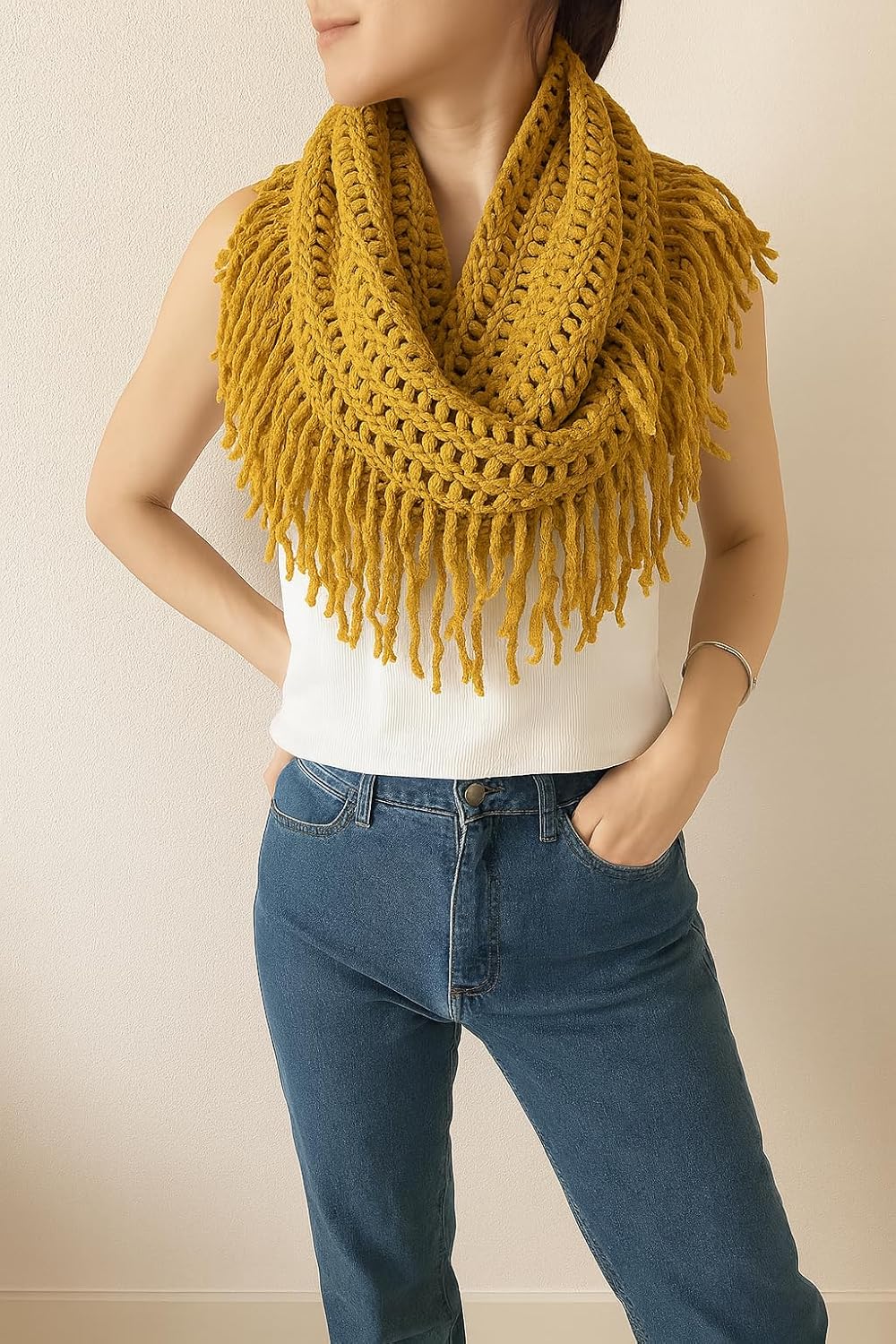 stylesilove Women Cozy Knit Tassel Infinity Loop Scarf - 8 Colors - Image 2