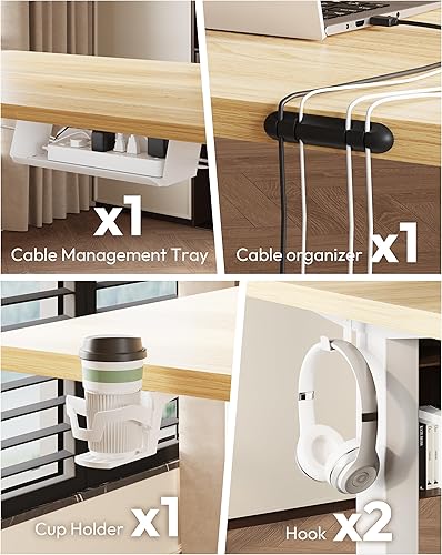 Miniatura 5 de SANODESK Standing Desk Height Adjustable Electric Stand up Desk 63x32 Inches Sit Stand Home Office with Splice Board, White FrameWhite Wood Grain