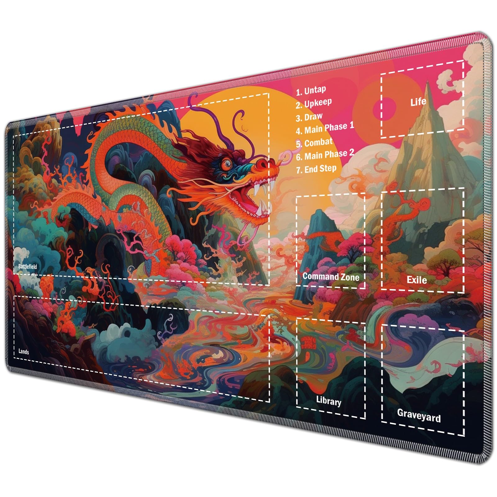 JANENFNA TCG Playmat with Magic Zones 24 x 14 inches Mousepad Compatible for MTG Trading Card Game Play Mats Smooth Rubber Surface Magic The Gathering Play Mat, Colorful Dragon โ image 1