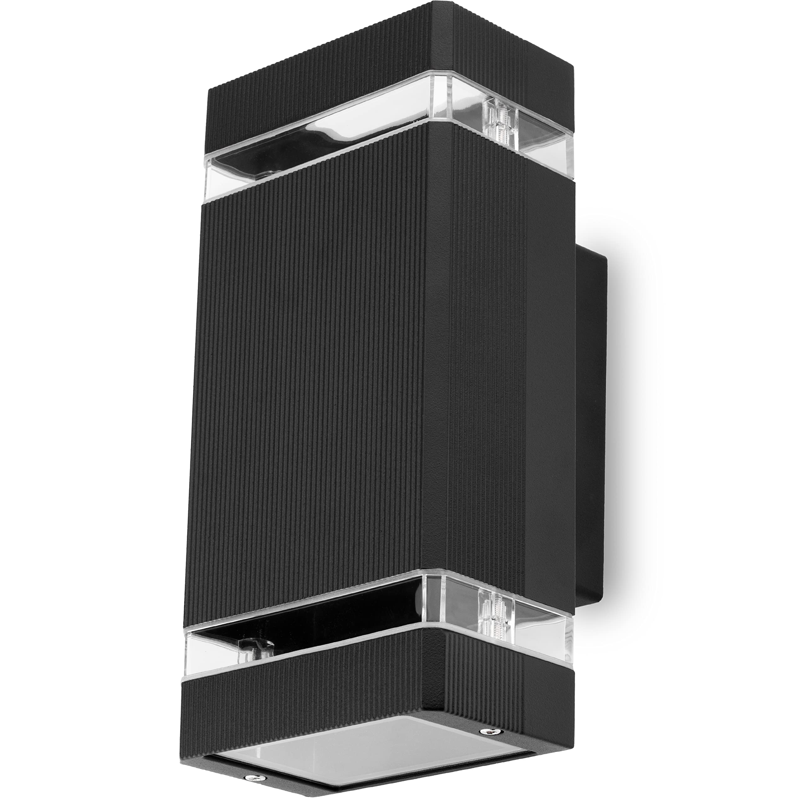 Lumiled lampa ścienna zewnętrzna ściana gniazdo GU10 oświetlenie zewnętrzne kinkiet ogrodowa taras fasada domu IP44 czarny prostokątny aluminiowy góra i