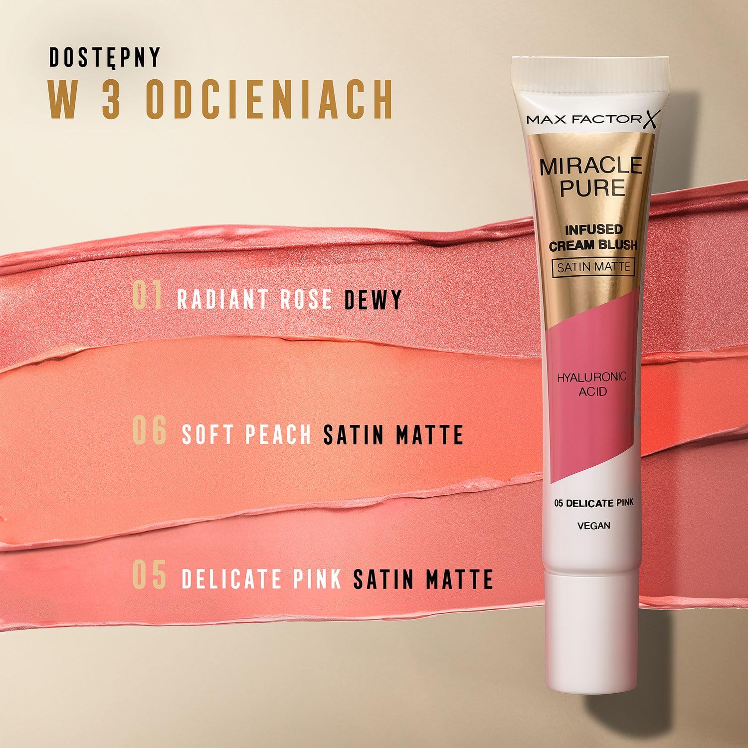 Max Factor Miracle Pure róż do policzków w kremie o satynowo-matowym wykończeniu, Delicate Pink, 15 ml