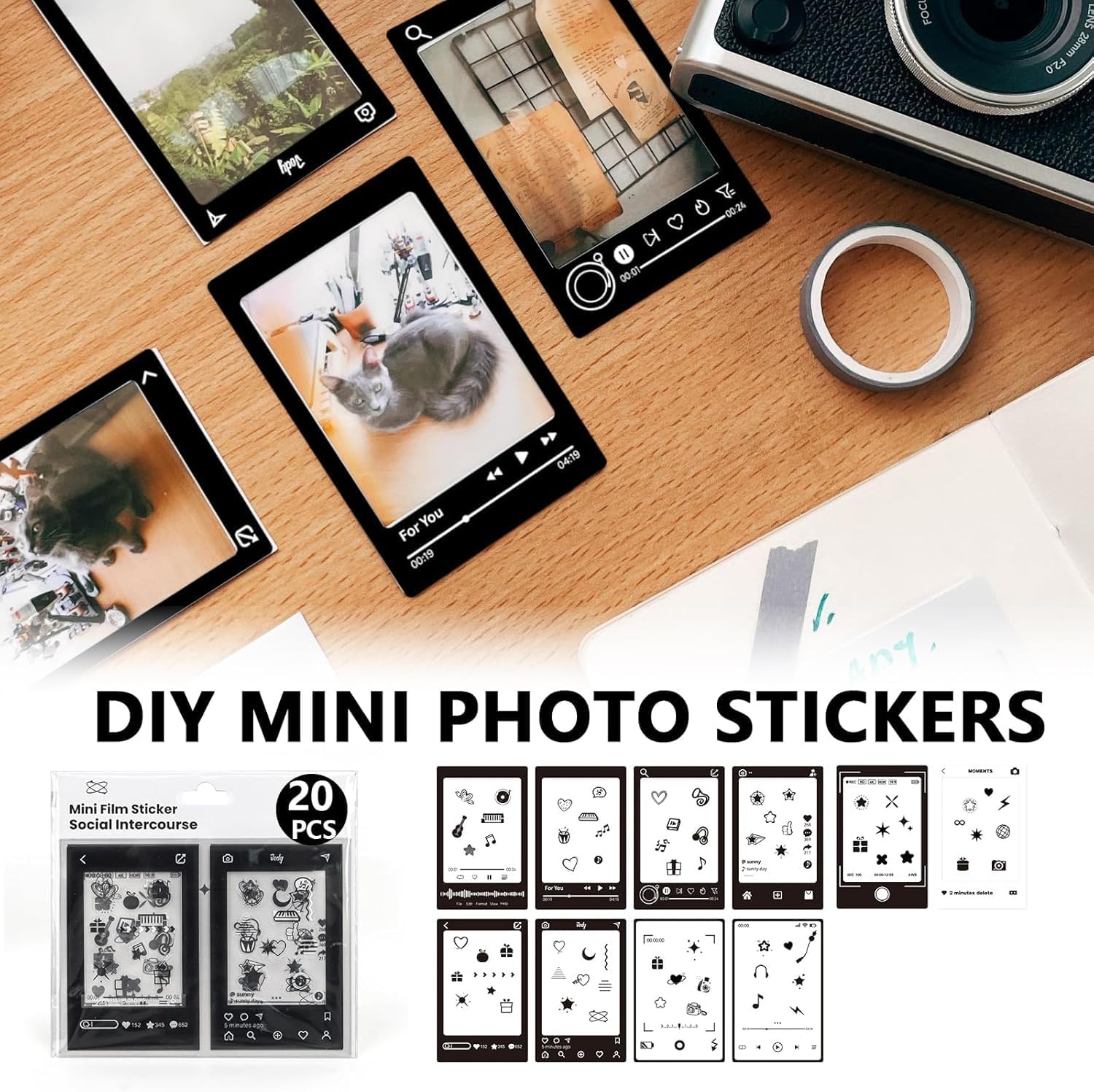 CAIYOULE Accessories Kit for Fujifilm Instax Mini 41 Instant Camera, Mini 41 PU Camera Case with 5 Magnetic Frames, 64 Photo Album, 4 Photo Frames, 10 DIY Stickers and Selfie Mirror, No Camera, Black