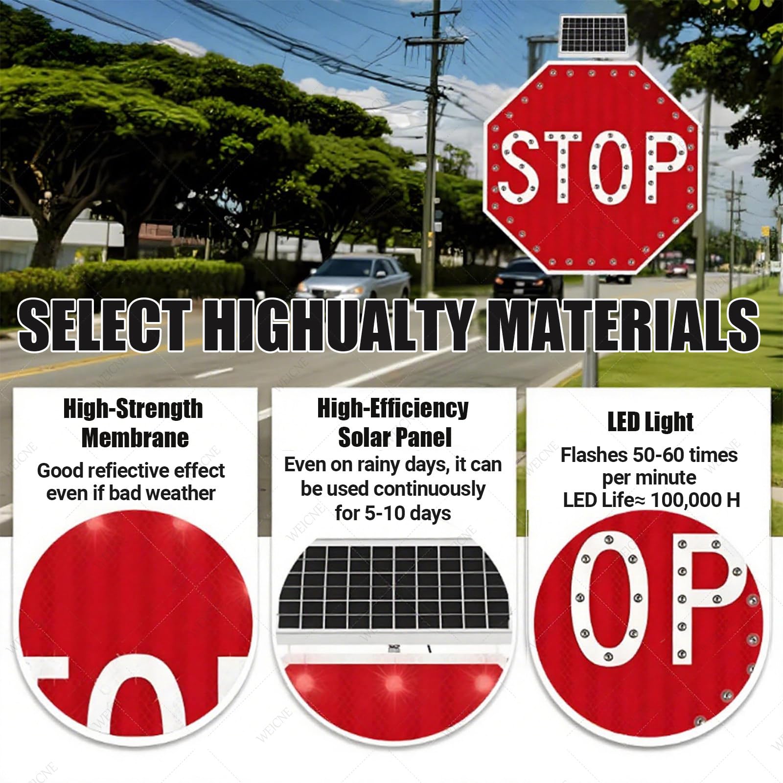 Señal de parada LED con energía solar de 30 pulgadas, octágono de aluminio duradero para un mejor control y seguridad del tráfico por carretera, ideal para construcción y uso de emergencia