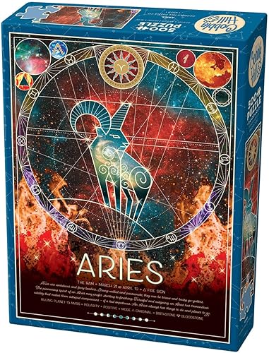 Cobble Hill - Rompecabezas del zodiaco de 500 piezas, Aries - Muestra de póster incluido
