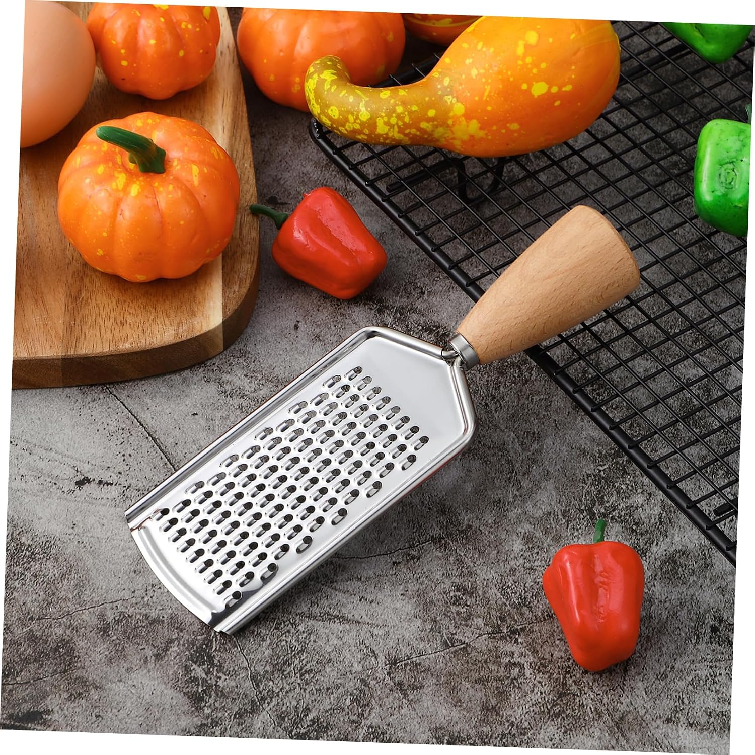 Stainless Steel Kitchen Grater Wooden Handle with Non-Slip | Wood and Stainless Steel Build, Easy Cleaning, for Families, Restaurants, Hotels, Silver Finish