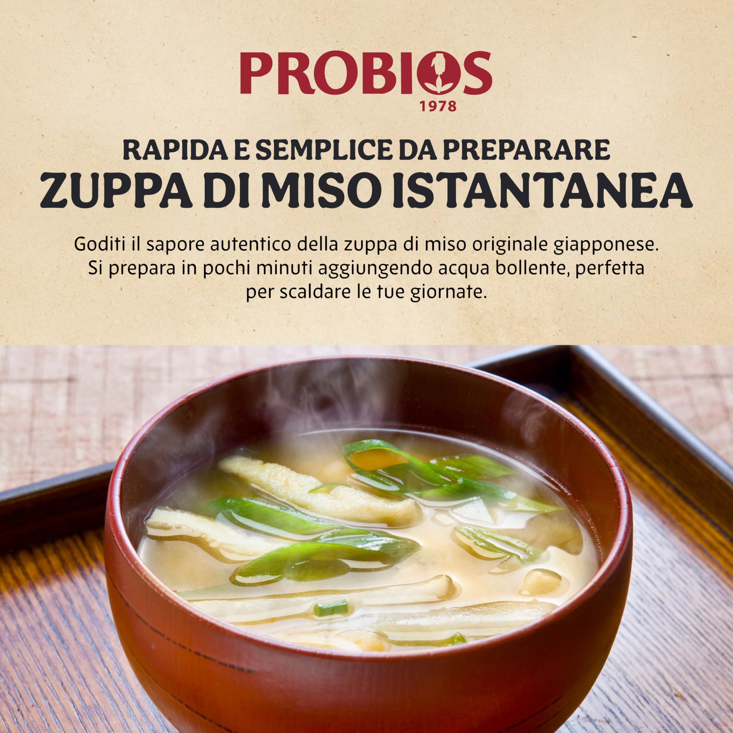 Probios Sopa de miso roja instantánea con algas Wakame bio embalaje (4x10g) 40g