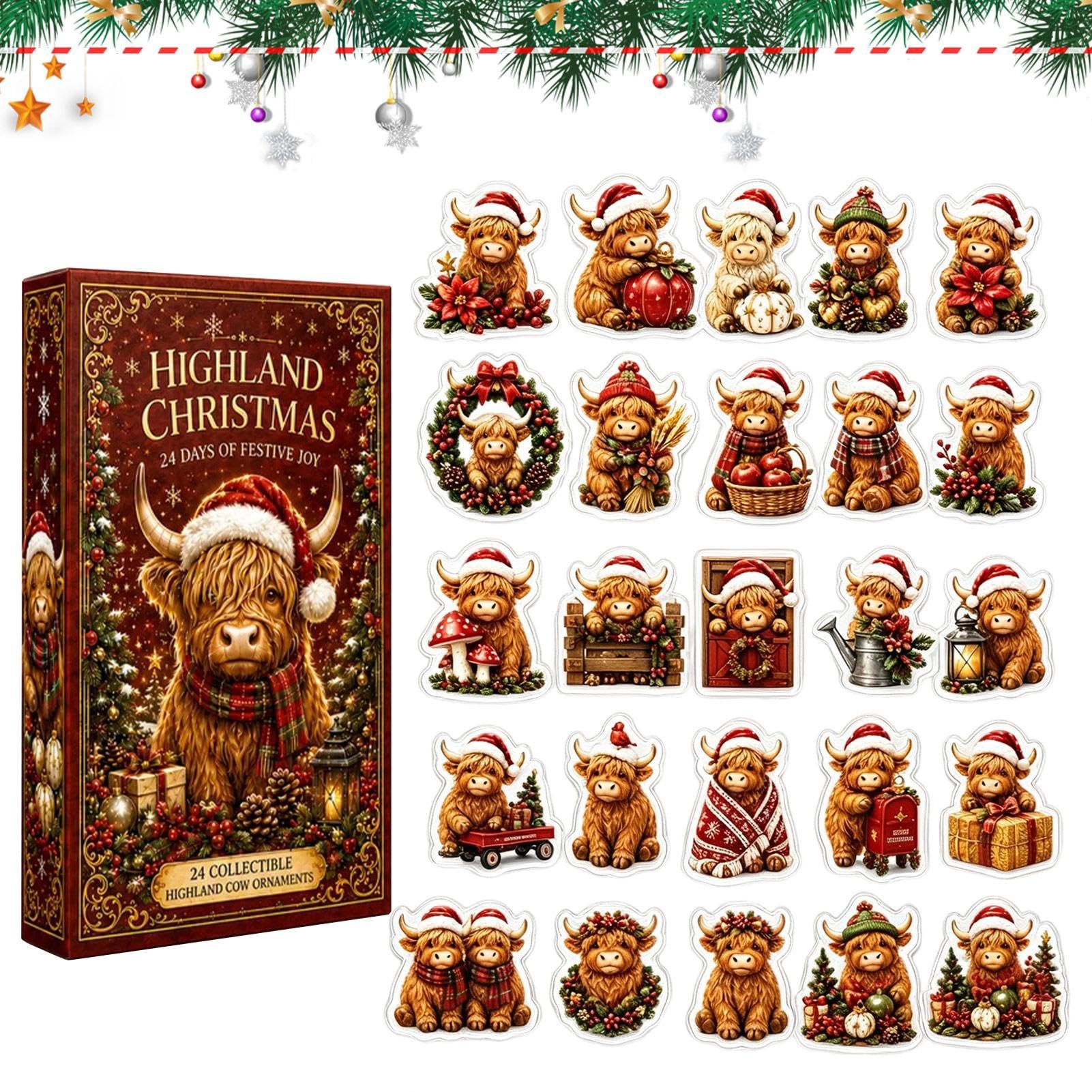 Kuh Adventskalender Weihnachten 2026 2D Acryl Adventskalender | 24-Tage -Countdown-Kalender für Kinder, Feiertagsparty, Zuhause, Wohnung, Wohnzimmer, Schlafzimmer und Kinderzimmer