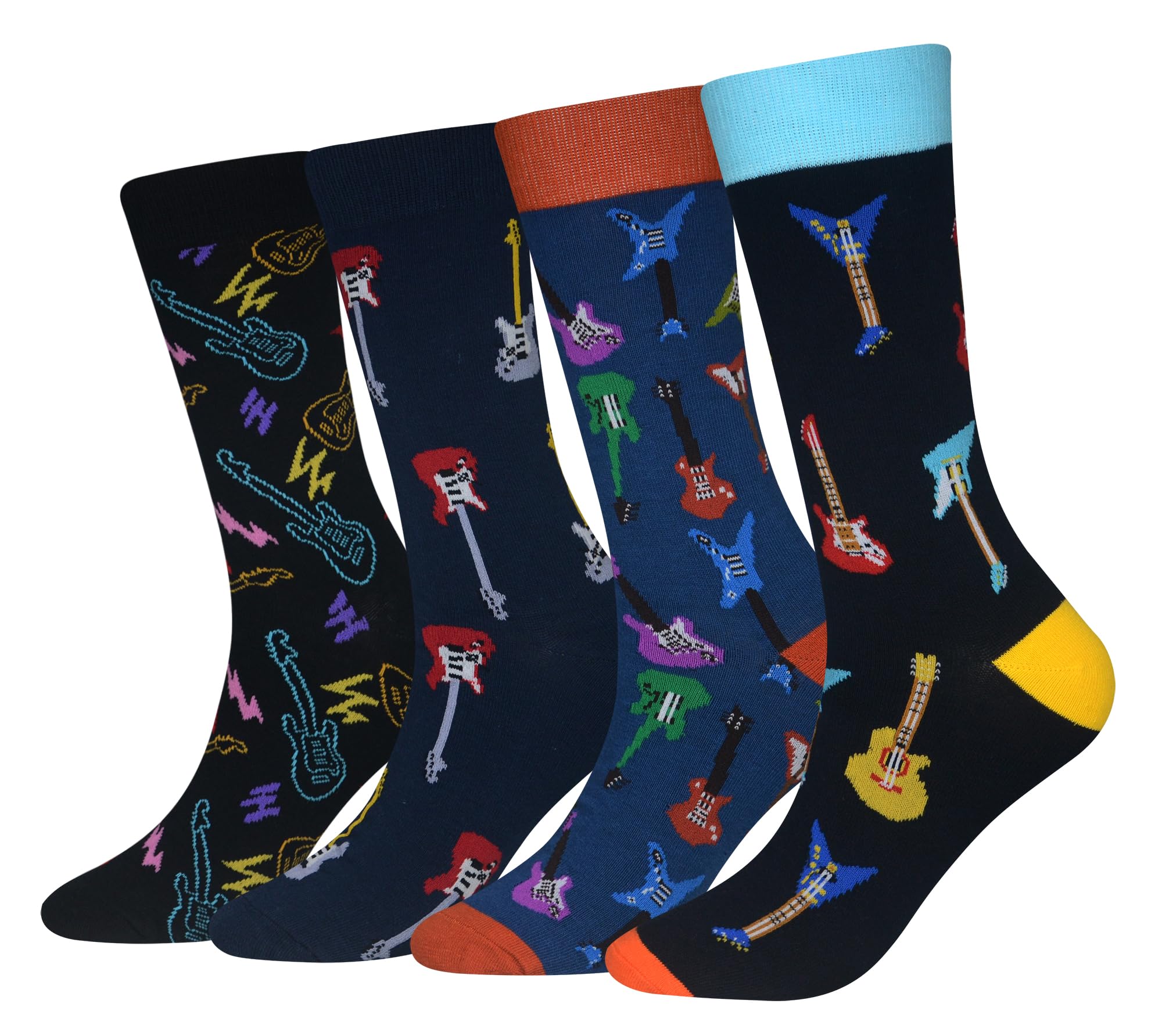 Cansok Men's Guitar Socks Music Gift Funky Novelty Dress Crew Socks (Guitar - 4 pairs)