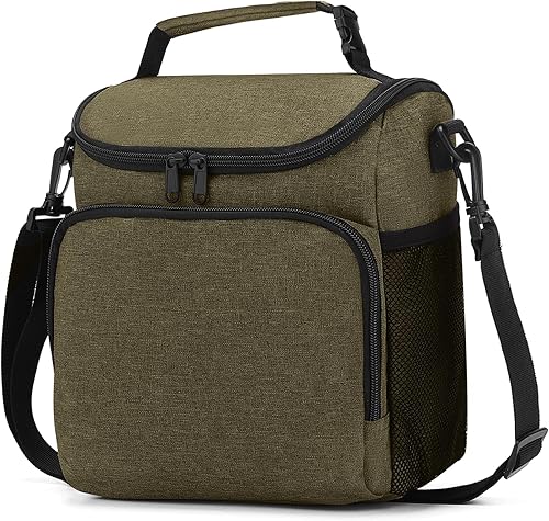 Lonchera para hombres, bolsa de almuerzo aislada para mujer con correa de hombro ajustable, bolsa enfriadora con soporte para bebidas para adultos,