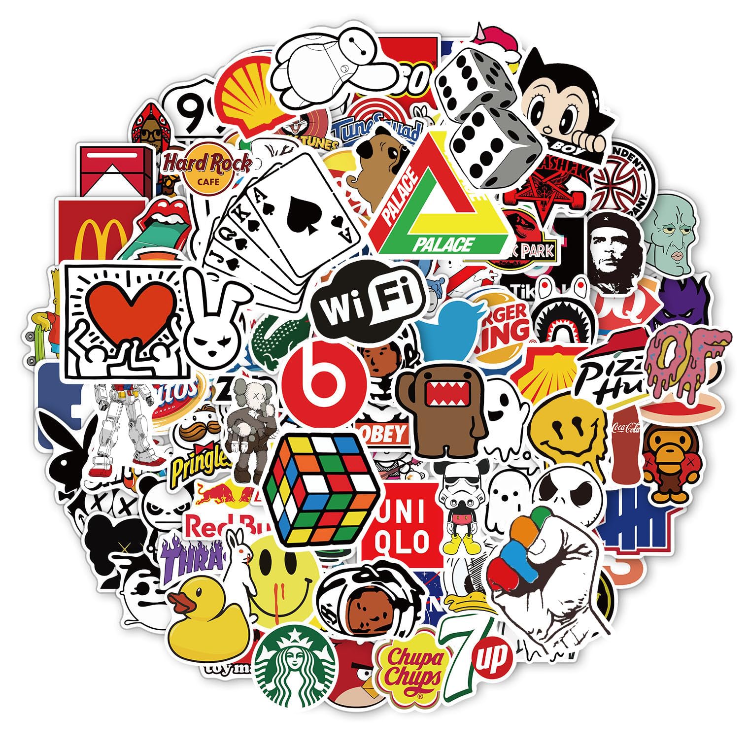 Cool Brand Stickers, 100pcs Street Fashion Cartoon Aesthetic Stickers, Waterproof Vinyl Graffiti Decals for Guitar Luggage Skateboard Bicycle, Teens and Adults