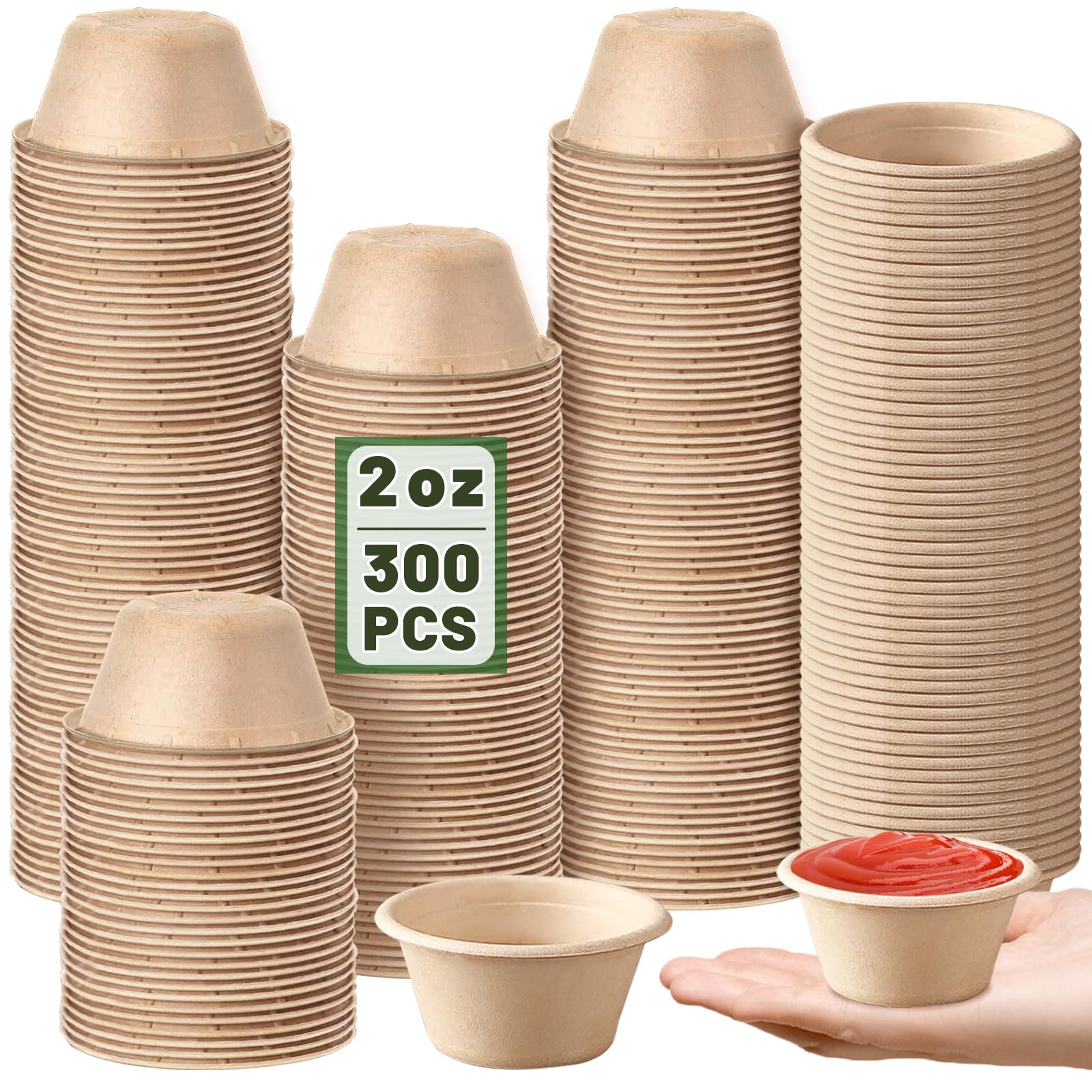 Amazon.com: Cezoyx 300 Pack 2 Oz Natural Bagasse Fiber Cups, Disposable ...