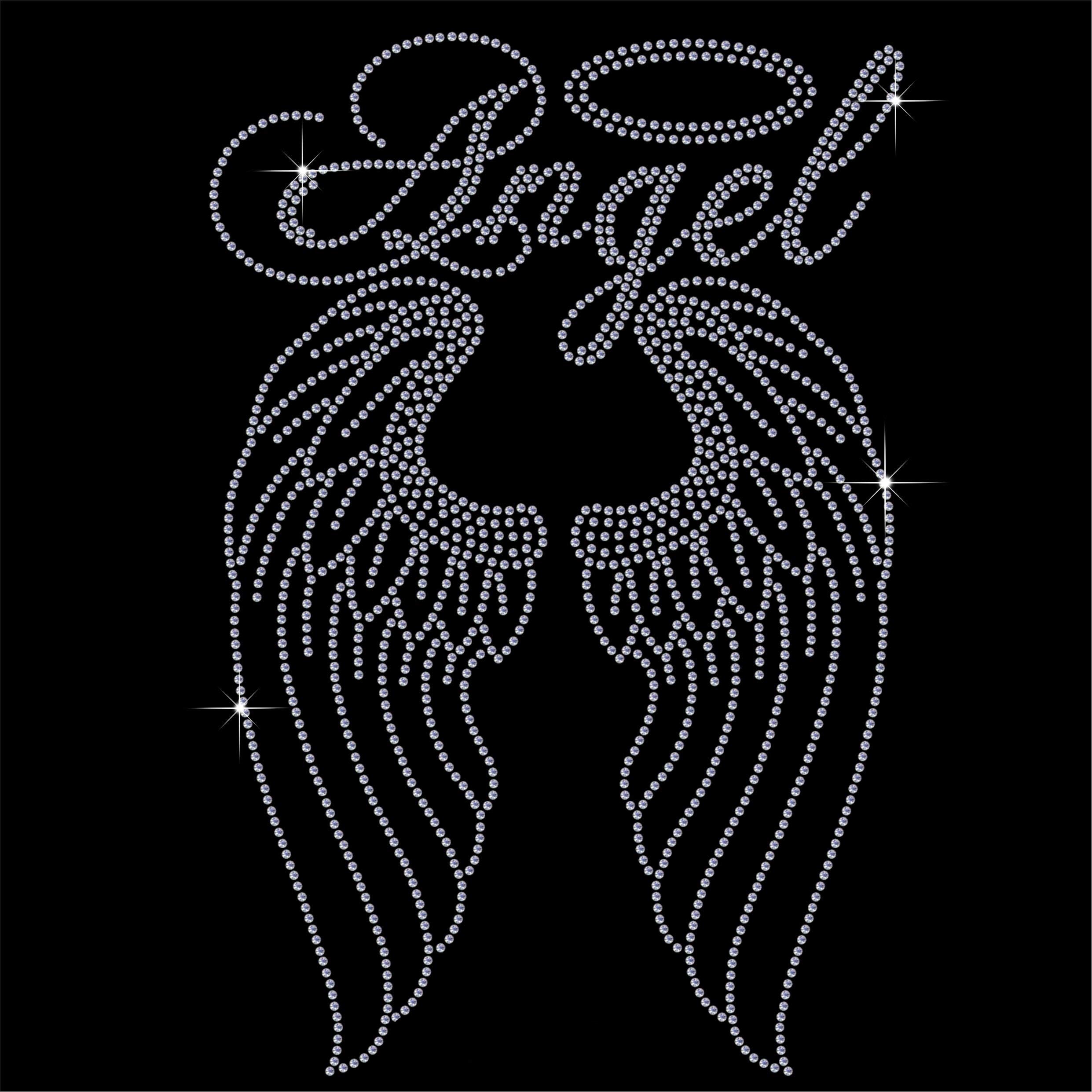 TShirt Showroom Angel with long wings Hotfix Rhinestone Diamante Iron-on Transfer Motif Applique (Crystal)
