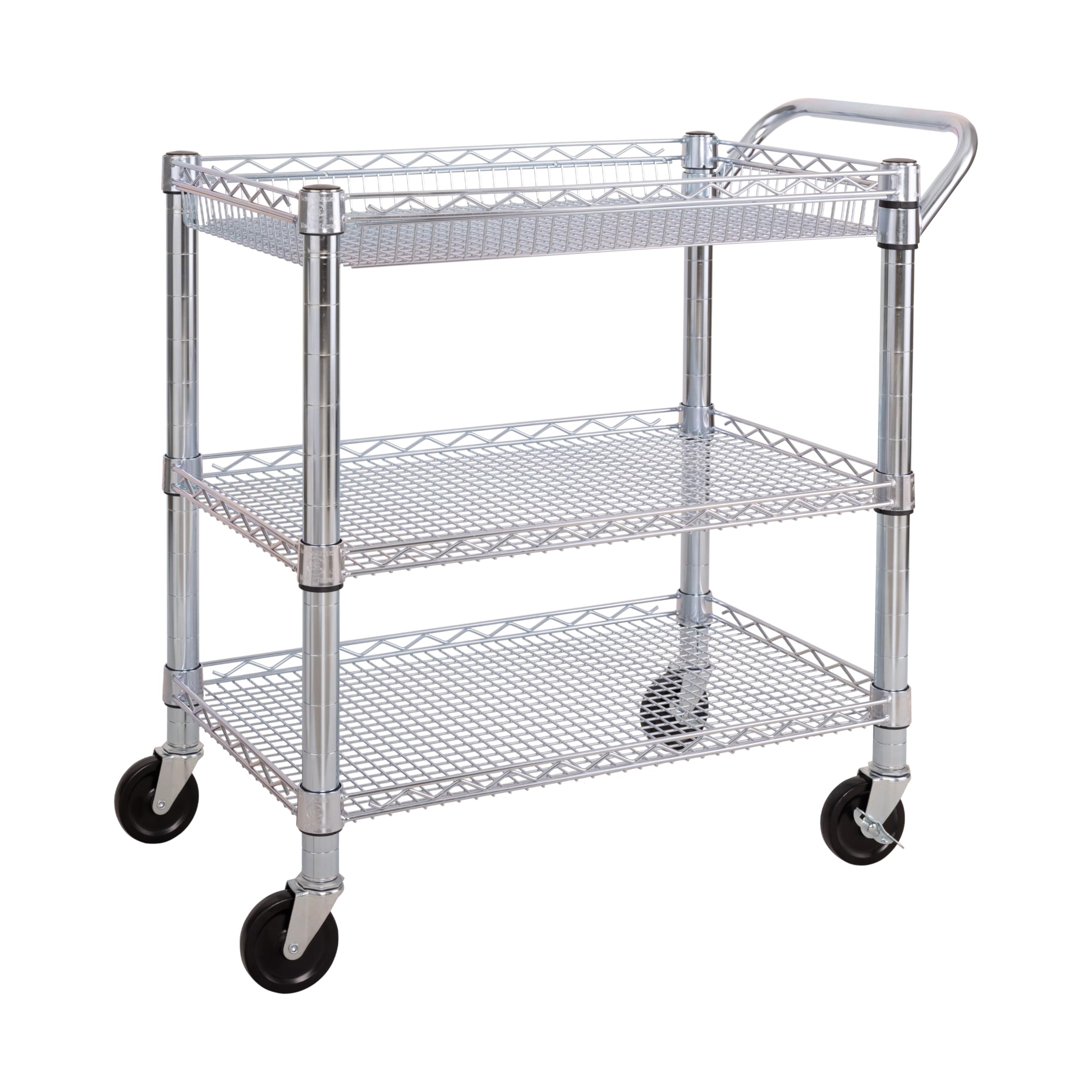 Seville Classics UltraDurable NSF Commercial Heavy Duty Metal Rolling Utility Cart, Handle Bar for Restaurant, Garage, Warehouse, Kitchen, Office, Deep Top Basket (34.8"W x 18.25"D)