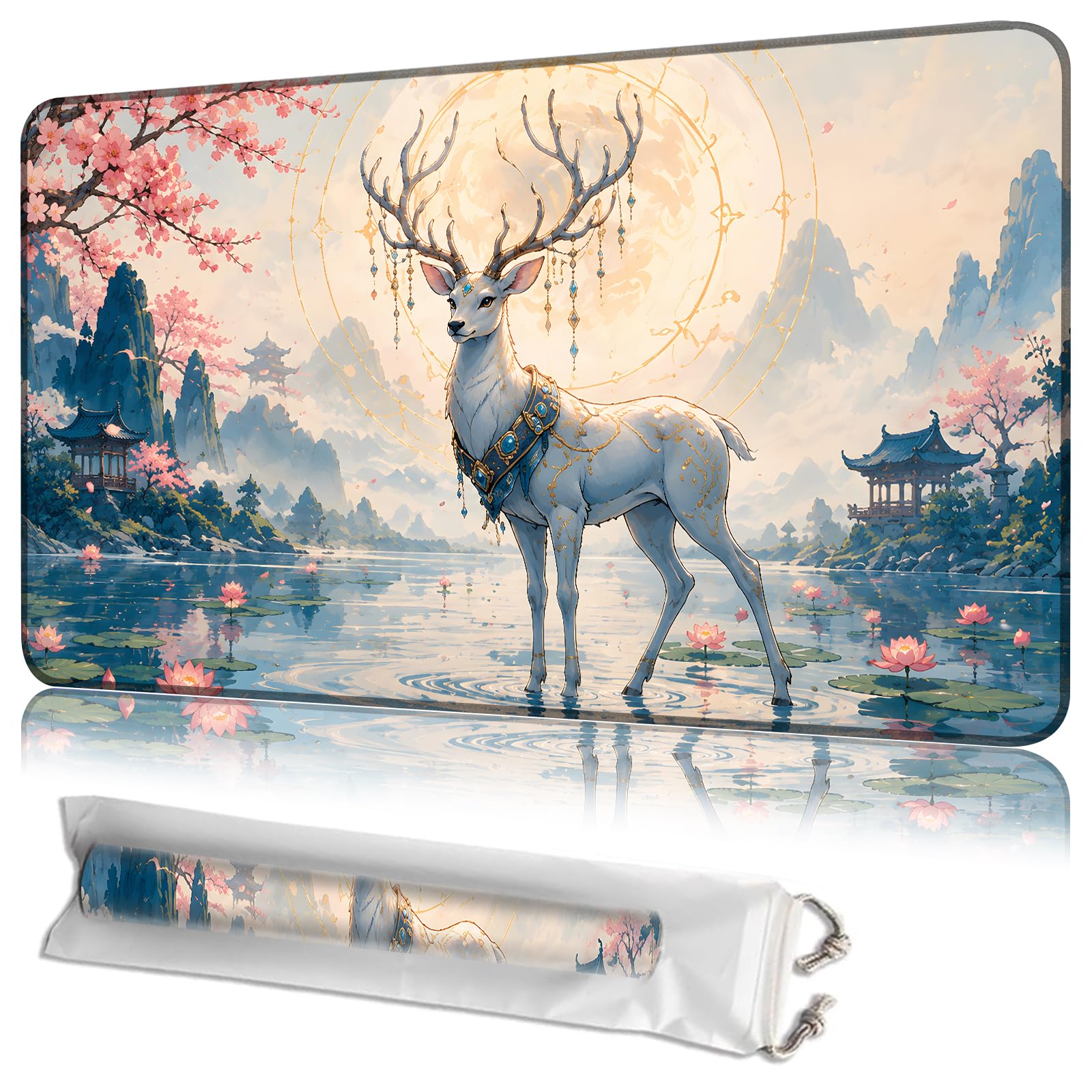 JANENFNA MTG Playmat 24 x 14 in with Storage Bag, Non-Slip Rubber Base