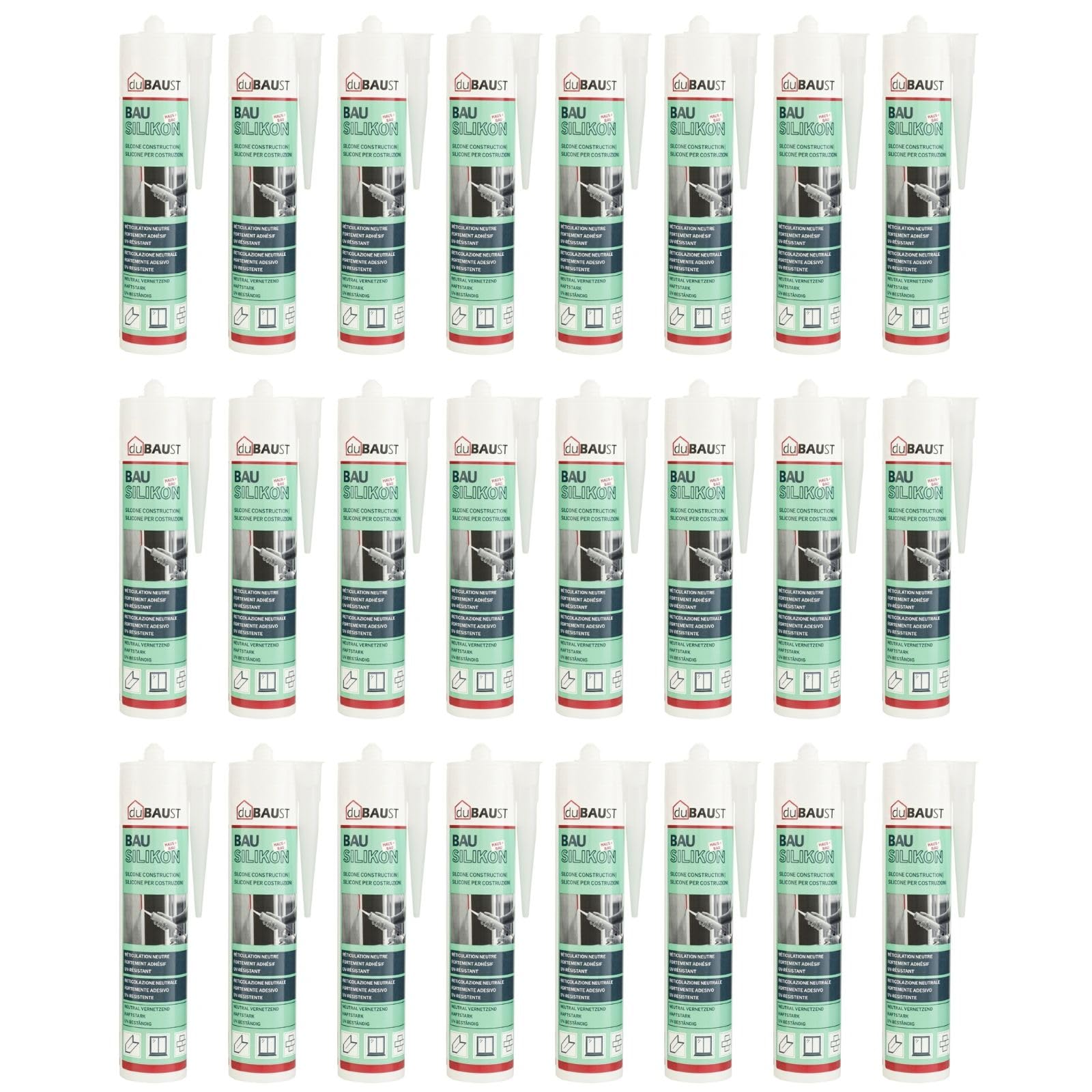 24x dubaust BAS24 Bausilikon Fenstersilikon Neutralsilikon Innen/Aussenbereich witterungsbeständig hochelastisch 310ml Kartusche (anthrazit)