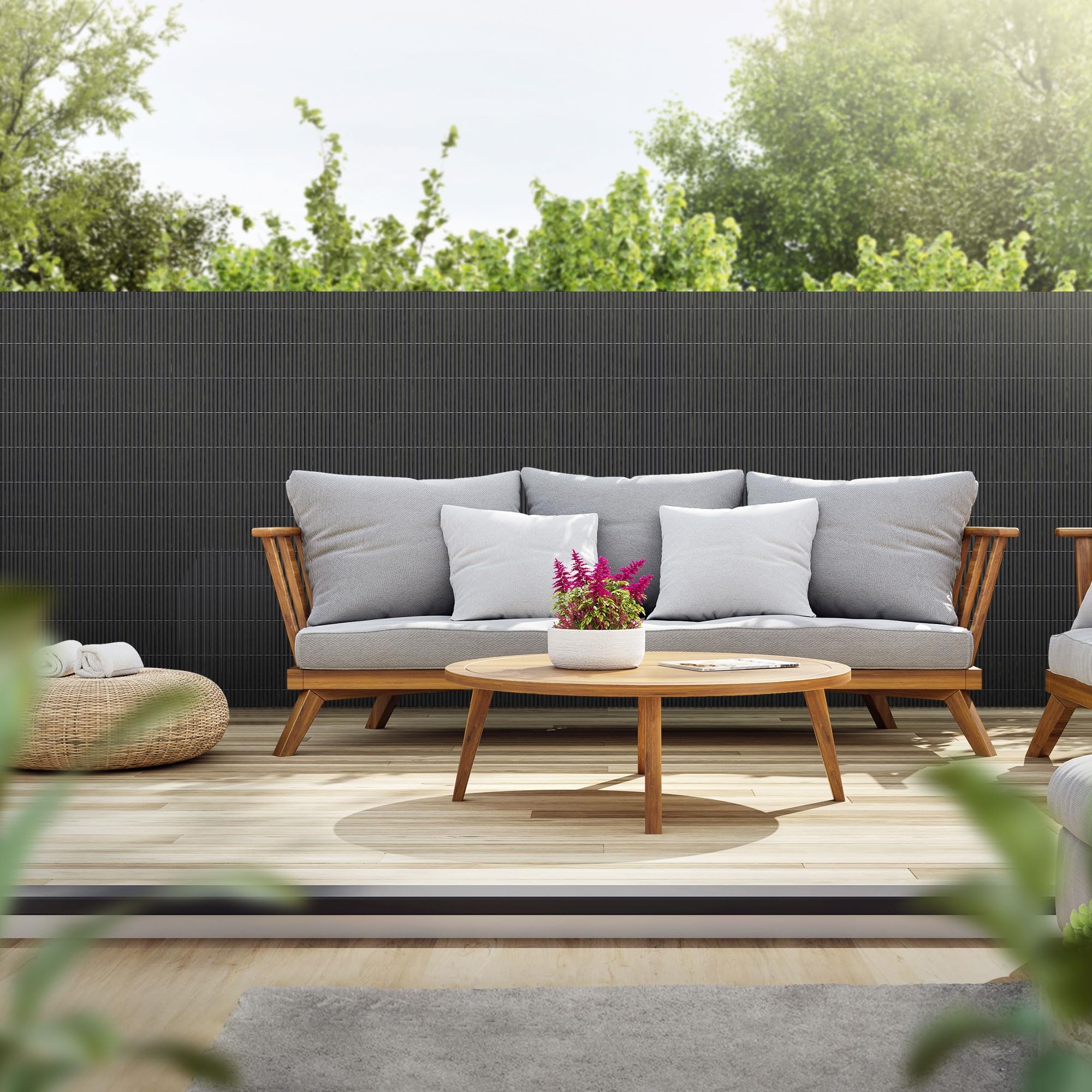 ECD Germany Filet de Protection Visuelle PVC 120x300 cm, Anthracite, Brise-Vue Triple Renforcement, Pare-Vent, Canisse Opaque Étanche/Résistant aux UV, Natte Cache-Clôture pour Jardin Balcon Terrasse