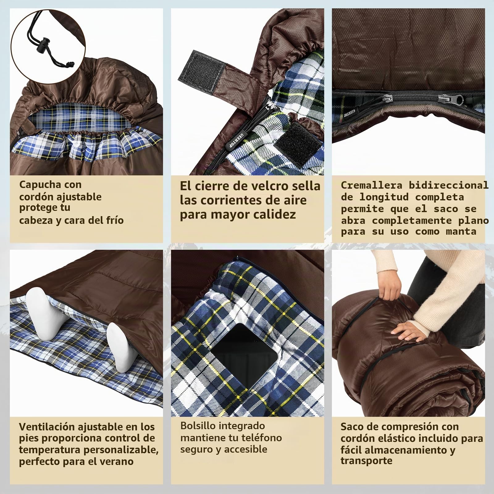 GEERTOP Saco de Dormir XXL para 3 – 4 Estaciones, Franela Extragrande, 220 x 100 cm, para Adultos, Compacto, portátil, cómodo, para Camping, Senderismo, Exterior e Interior