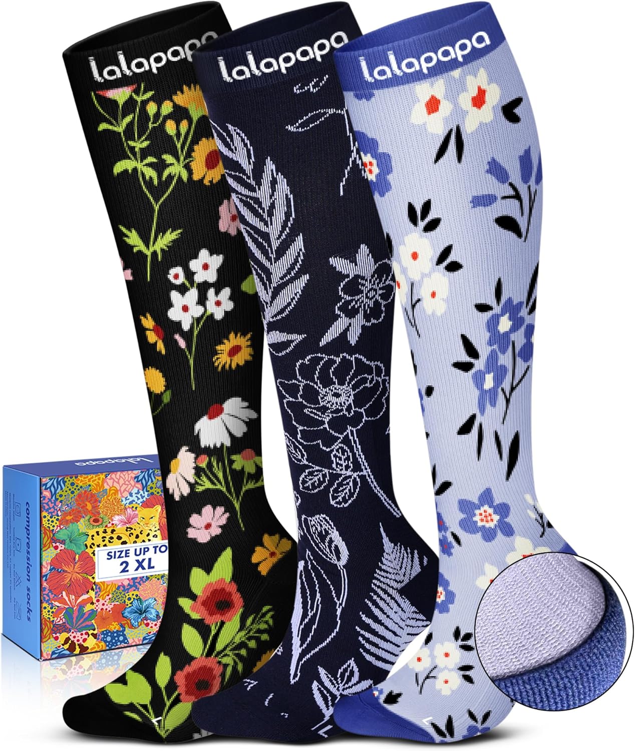Lalapapa Cute Compression Socks for Women - 3 Pairs 20-30 mmHg Graduated Support Lightweight for Daily Wear Travel Nurse