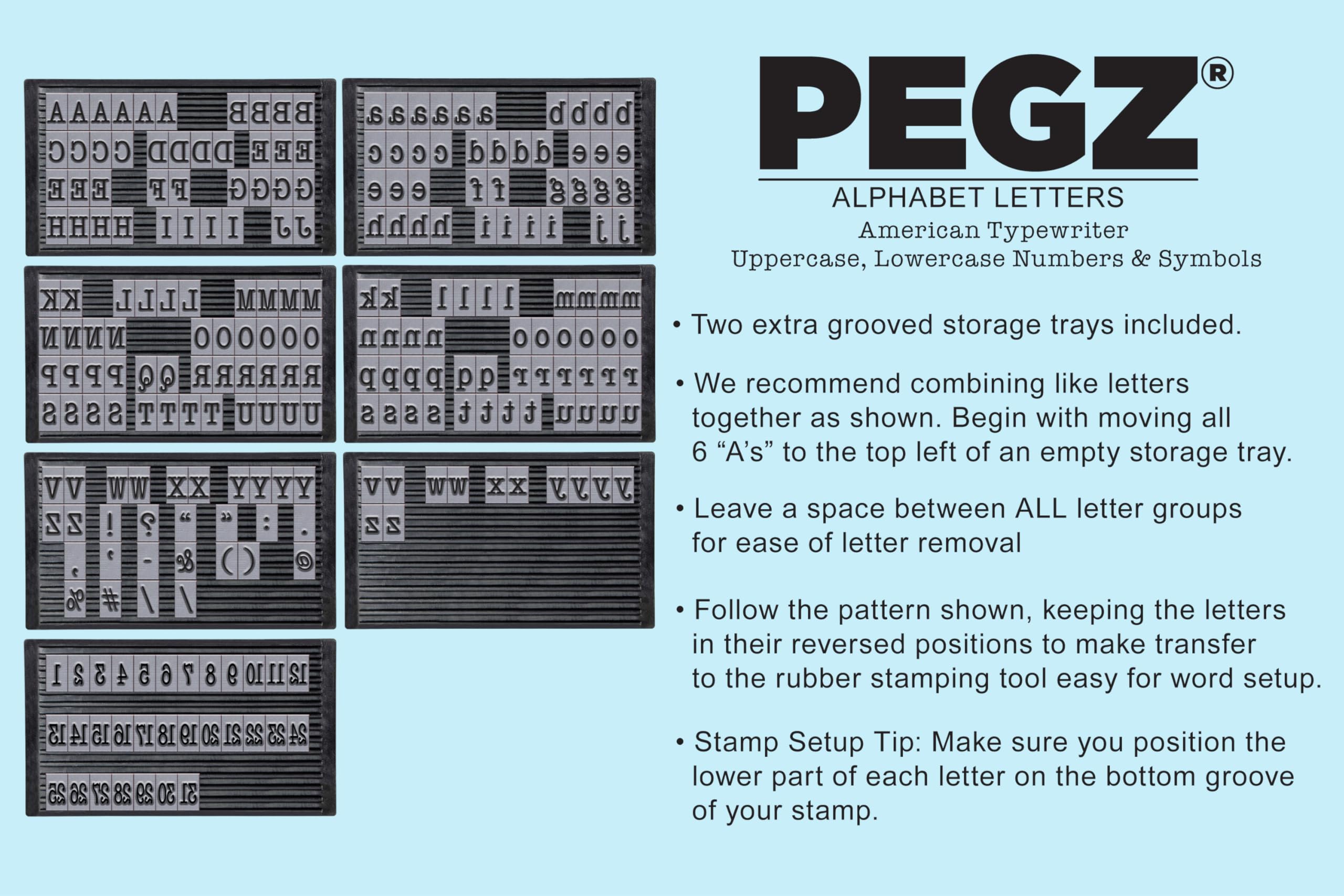 PEGZ Alphabet Letters American Typewriter Font Uppercase, Lowercase Numbers & Symbols 245 pc Stamp Kit Bundle - Image 3