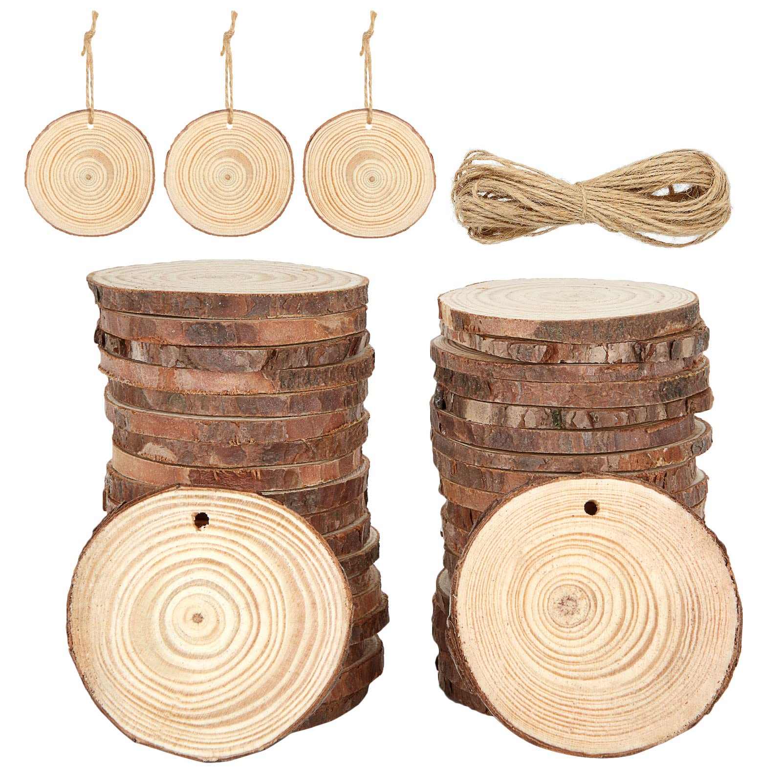 JMIATRY 60 Pcs Natural Wood Slices with Hole, 7-8cm Log Slices, Wooden Circles for Arts, Christmas or Wedding Ornaments and DIY Crafts-image-47