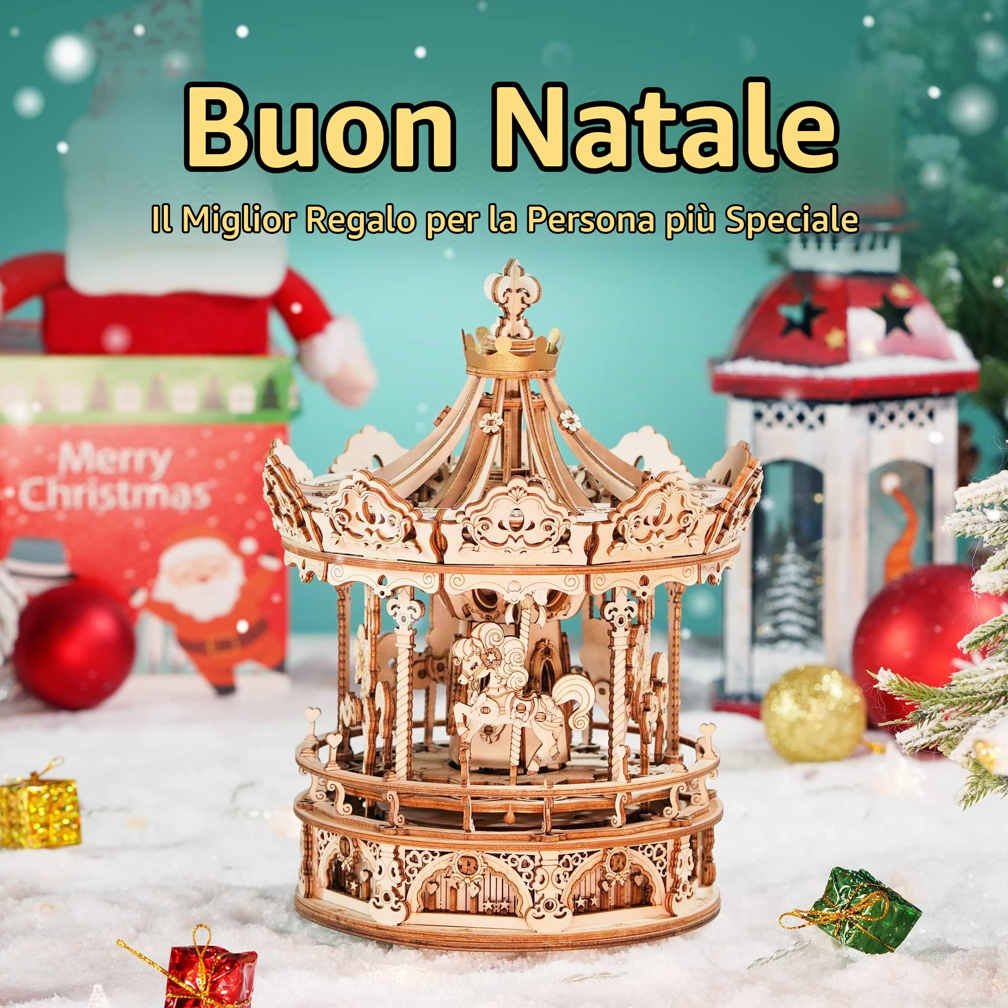 ROBOTIME Carosello in Legno Carillon Meccanico 3D Puzzle Kit Modello per Adulti, Regalo Fai da Te Laser