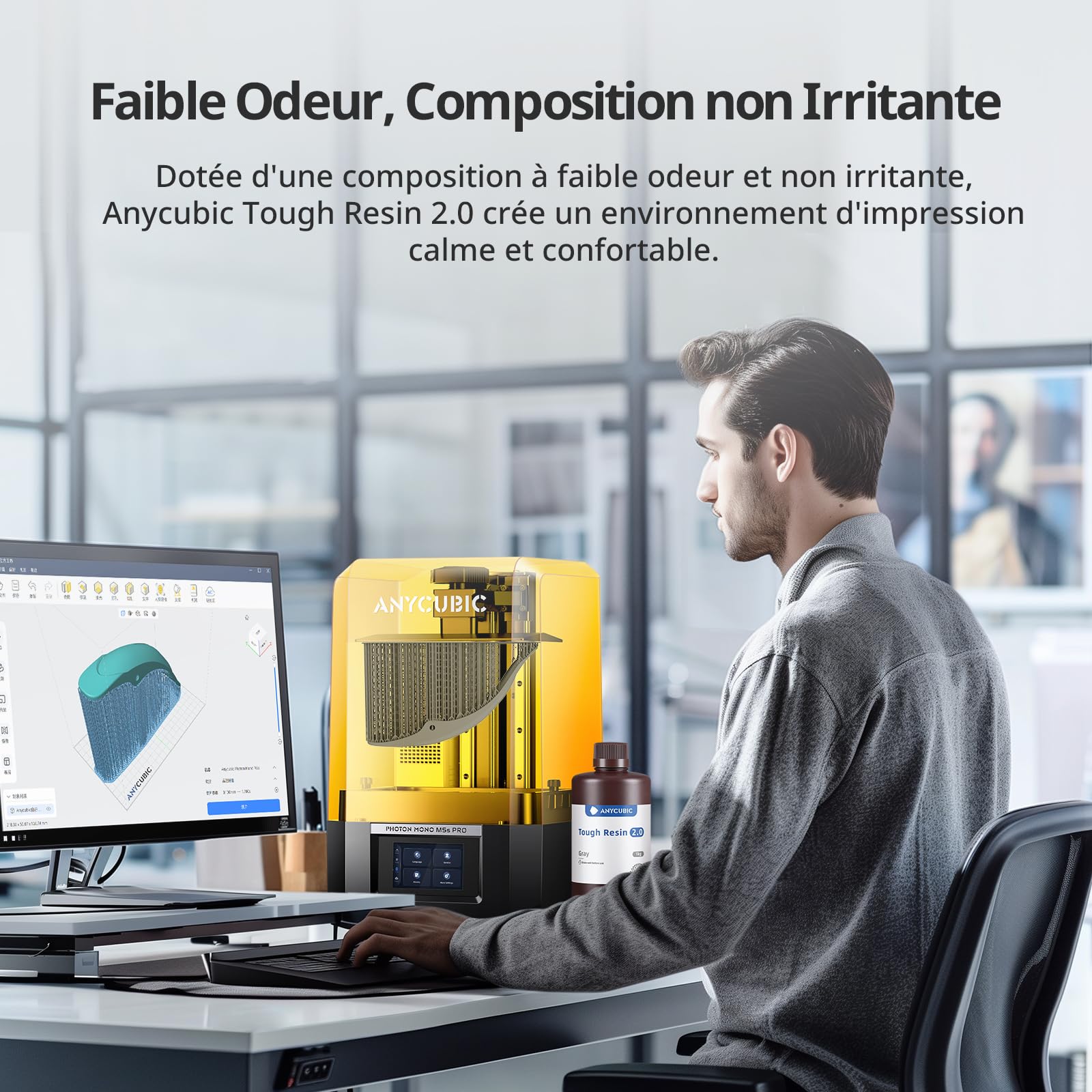 ANYCUBIC Résine Résistante 2.0 pour Impression 3D, Tough Resin 2.0, Résine à Haute Ténacité, Faible Odeur, Résine Photopolymère Rapide UV 405nm pour imprimante 3D LCD, Noir 1000g
