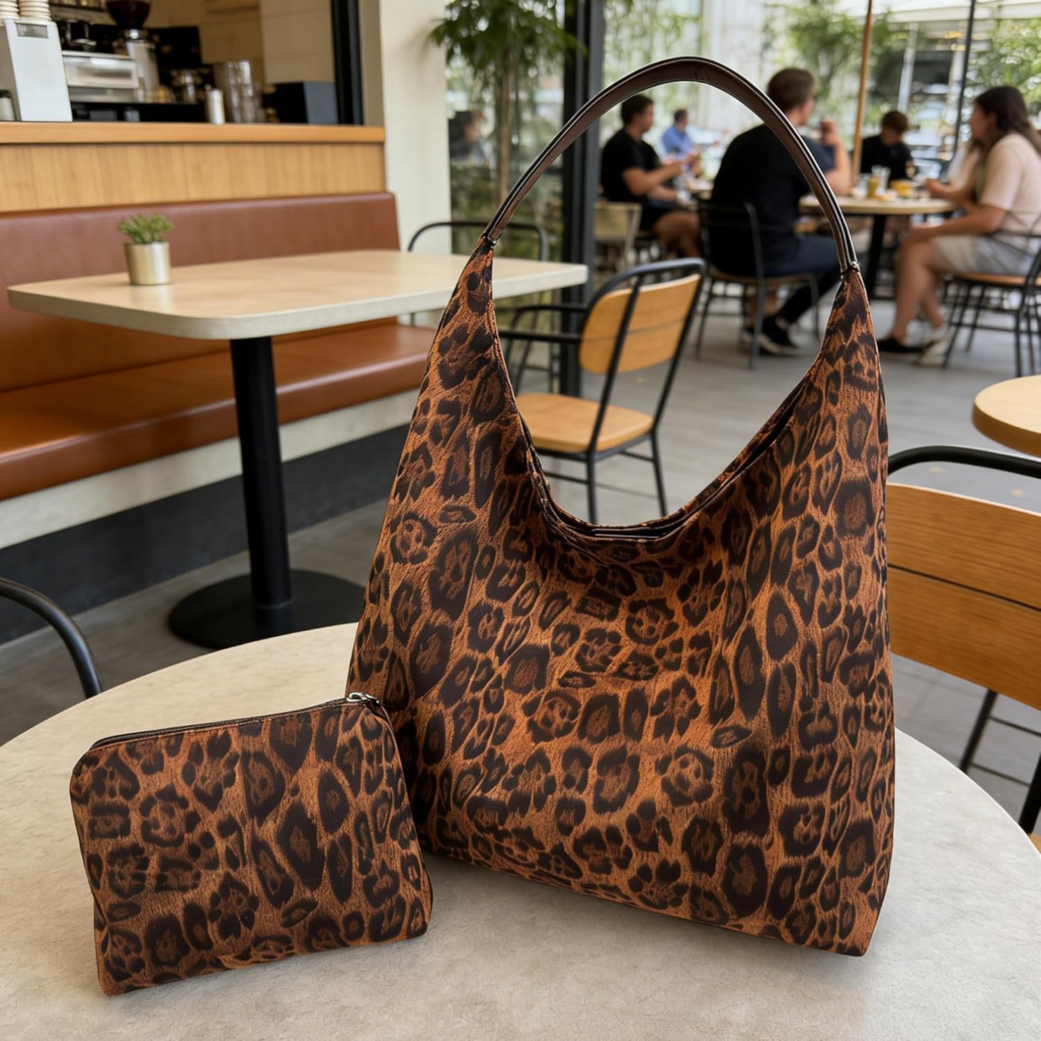 Crbeqabe Cheetah Print Tote Bag Leopard Purse Suede Leather Hobo Purse Shoulder Large Capacity Vintage Bag for Daily - Image 4