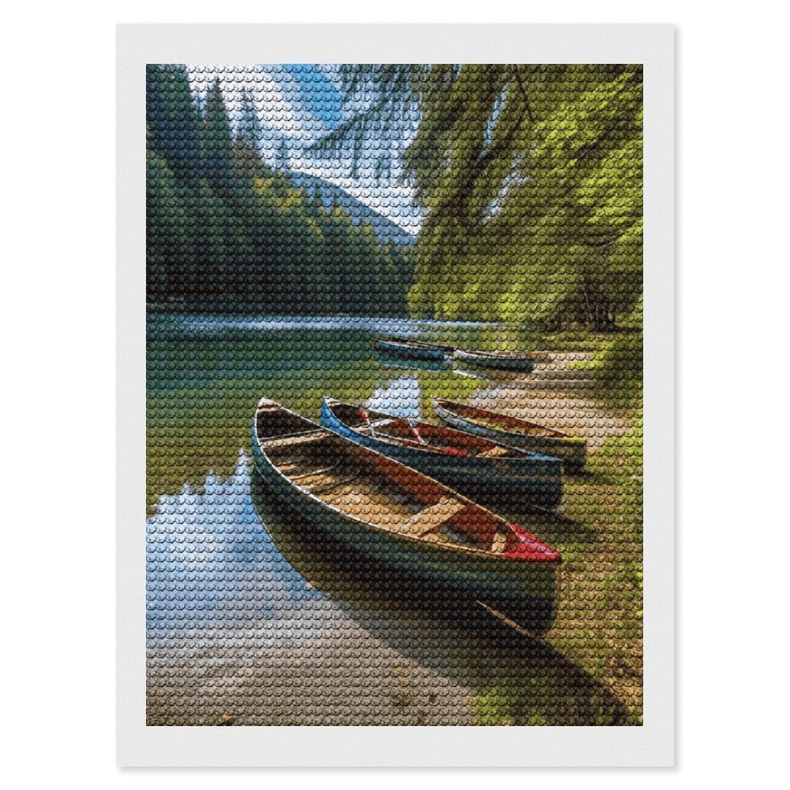 JTREHY Lake with Boats Canoes Park Diamond Art Kits Personalized DIY Round Diamond Painting Kits for Beginner Full Drill Diamonds Dots Paintings for Adults Gem Art Crafts Home Decor