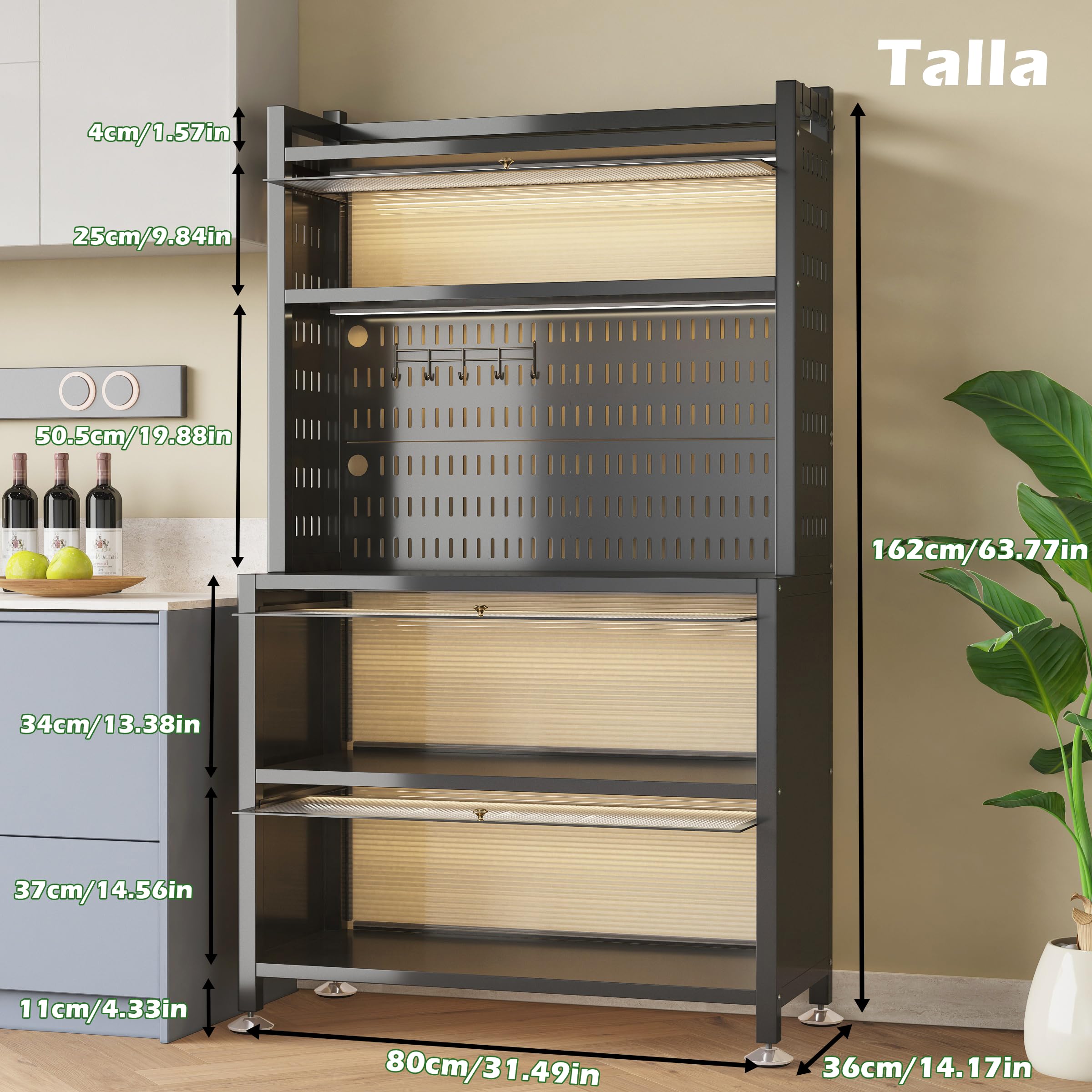 COVAODQ Estantería de Almacenamiento,Estantería de Cocina de 5 Niveles, Estantería de Panadería,Organizador de Cocina(Negro 80 x 36 x 162 cm)