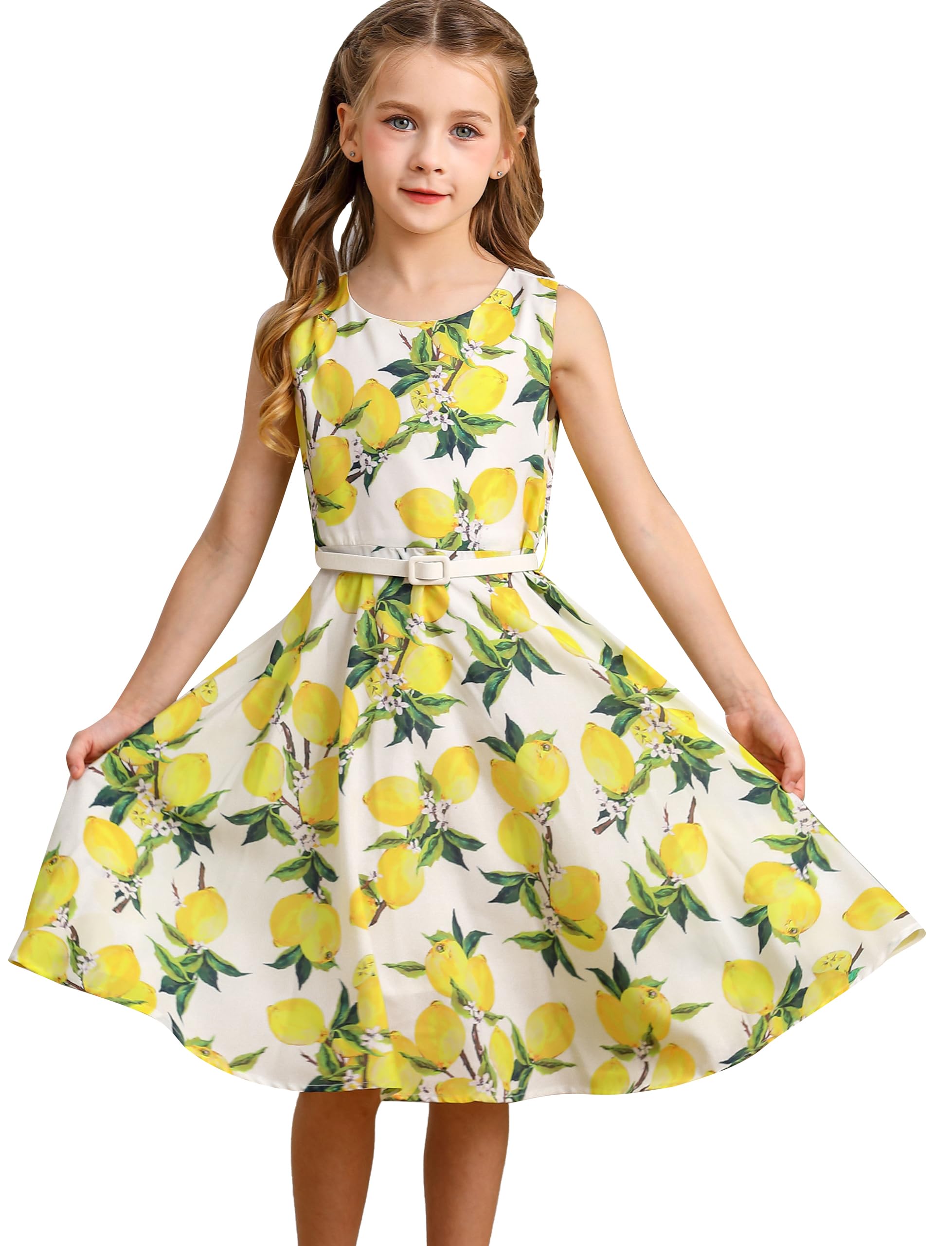 BONNY BILLY Vestido Niña Fiesta Boda Ceremonia Estampado Floral Vintage con Cinturón