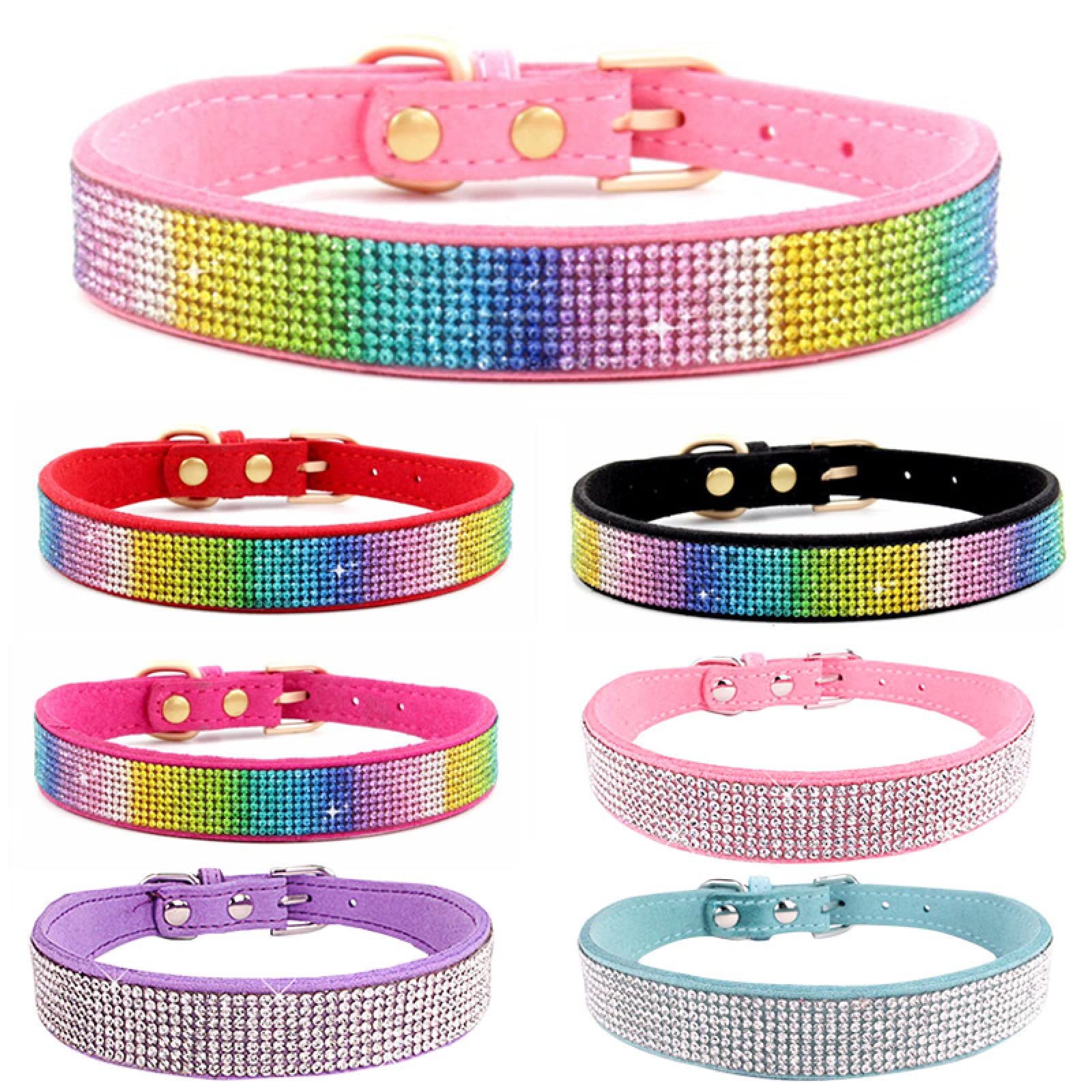 Collare per animali domestici Collare per cani con trapano a caldo con strass Collare per gatti in microfibra resistente per quattro stagioni morbido e confortevole,Diamanti rossi fantasia,51 2,5 CM L