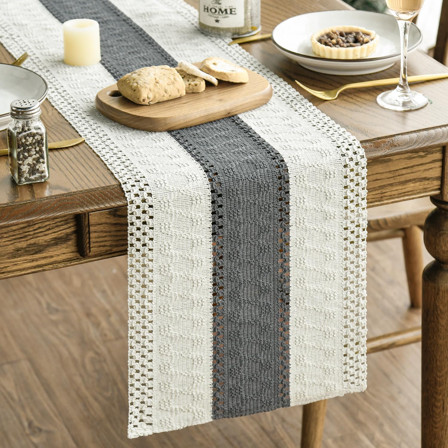 Artoid Mode Dark Grey Farmhouse Rustic Table Runner 12x72 Inch - Holiday Kitchen Dining Decor