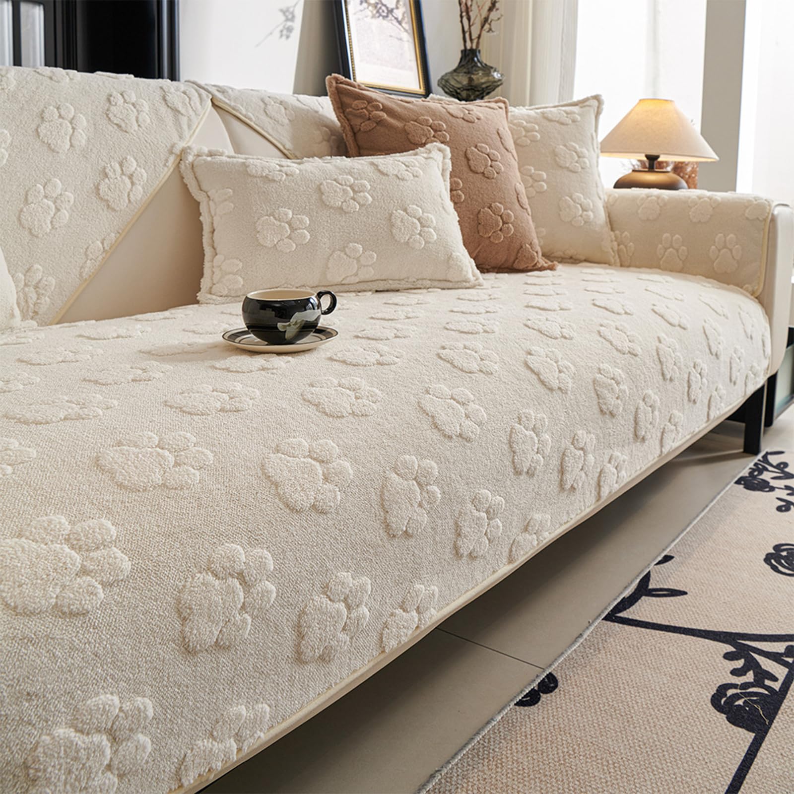 Nieprzesuwająca się narzuta na kanapę dla zwierząt na 3 poduszki, zmywalna mata ochronna dla psa z miękkiego pluszowego materiału white 120 * 180cm-L-shaped-sofa