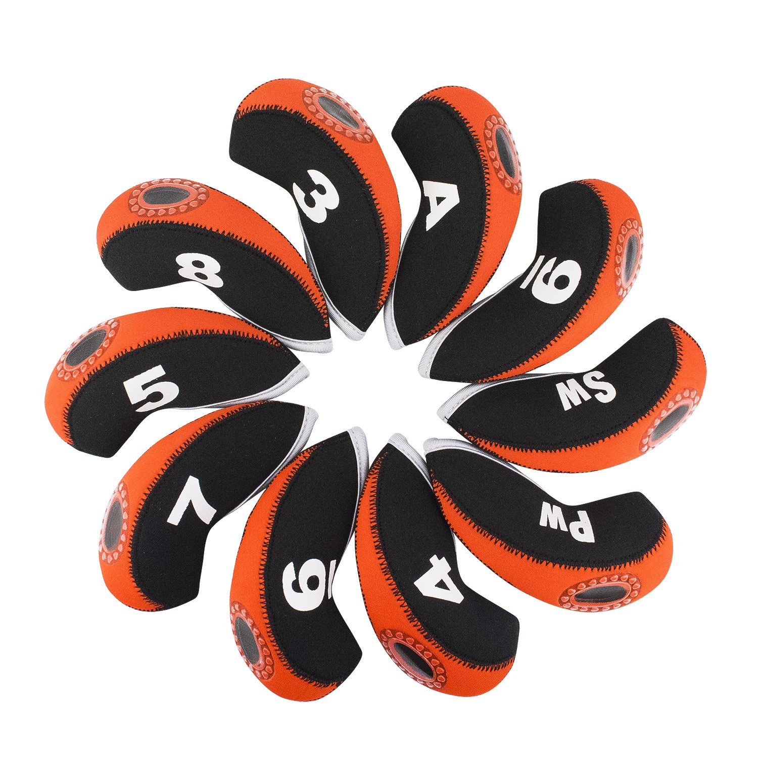 Golf Head Covers, Debonice 10pcs Golf Club Iron Covers Window Head Cover Protection Sleeve Case Set with Number Tag 3-9 A/SW/PW