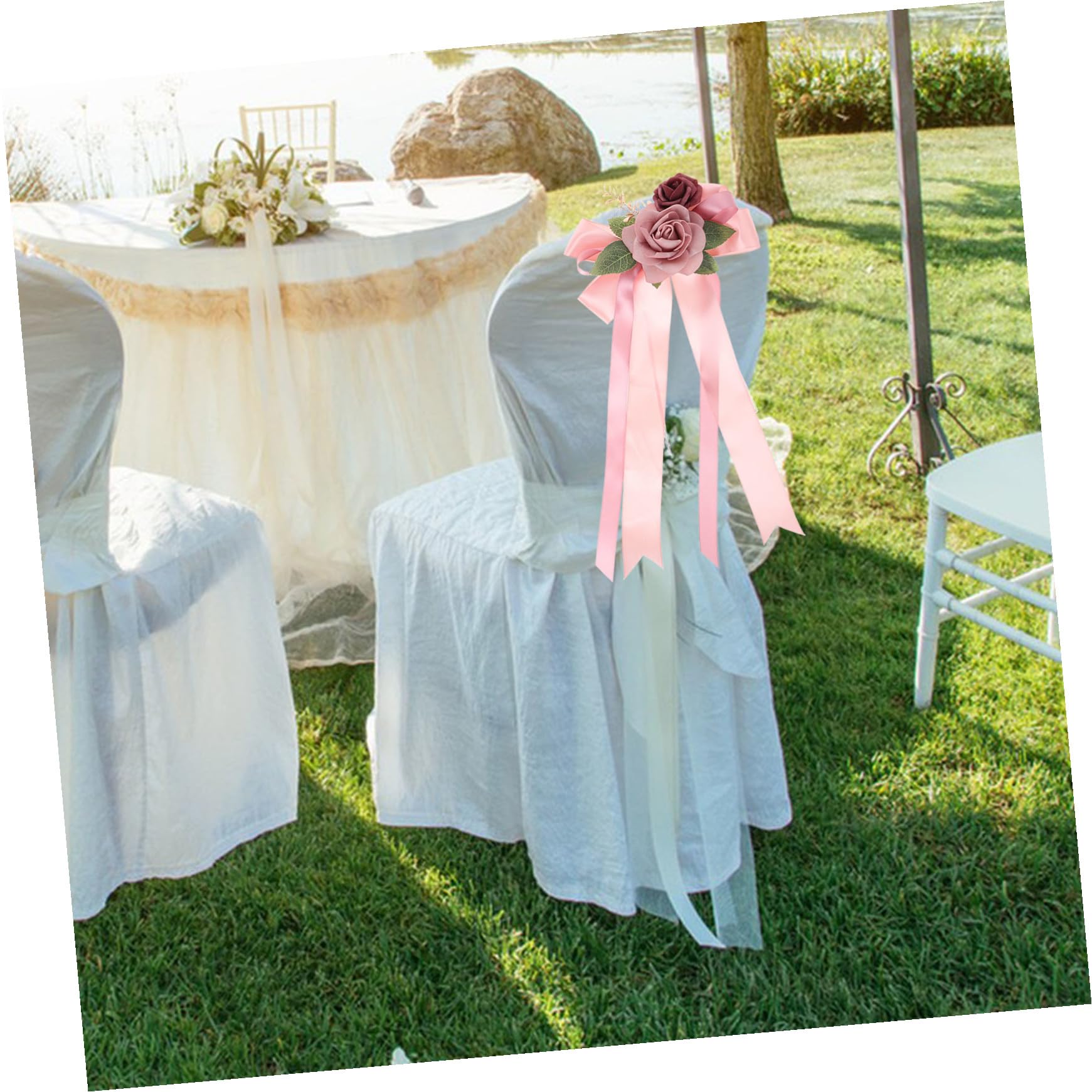 VILLCASE Décoration Voiture Mariage en Tissu Rose Artificielle Polyvalente sans Chute de Fleurs pour Miroir Rétro et Poignée de Porte, pour Voiture de Mariage