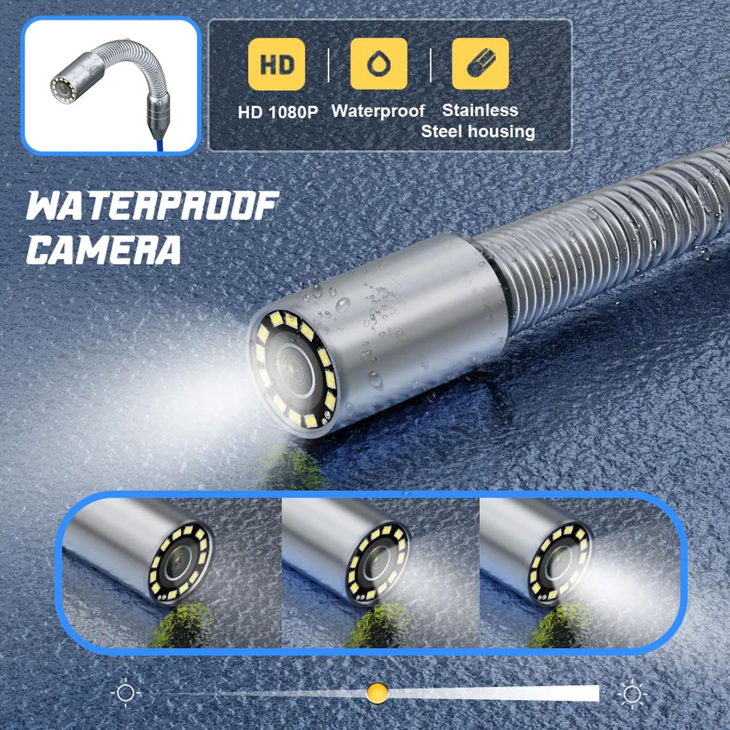 Cámara de inspección de alcantarillado, endoscopio industrial de tubo AHD de 9 pulgadas, resolución 1080P, 12 luces LED, zoom 5X, longitud de 100 pies, incluye tarjeta TF de 16 G