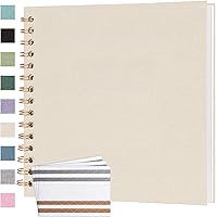 Bonyomor 8x8 Scrapbook Photo Album 40 Pages Linen Hardcover Spiral Bound DIY Memory Book for Wedding Baby Travel Family Beige