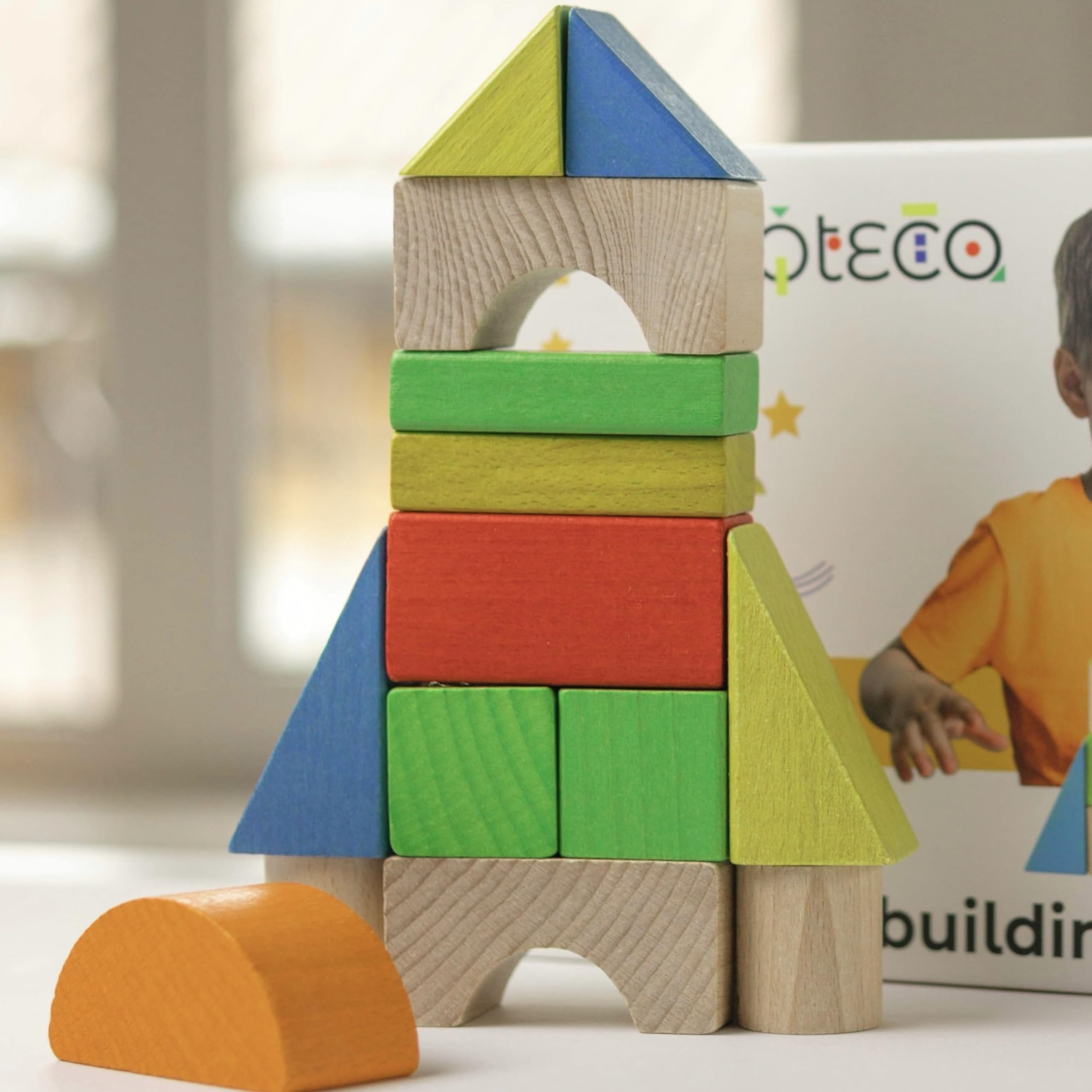 Bloques De Construcción Ciudad De Madera – 18 Piezas Naturales Con Vehículos, Juguete Educativo Para Niños De 2+ Años