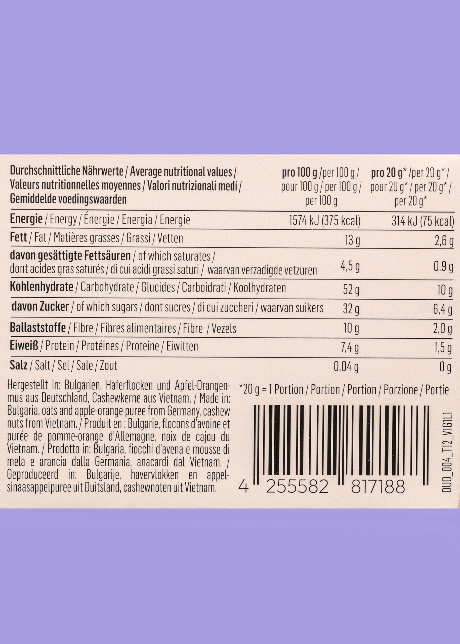 KoRo - Bouchées de chocolat noir bio à l'orange 12 x 2 x 20 g - Base d'avoine et de noix de cajou - Garniture fruitée à l'orange - Vegan