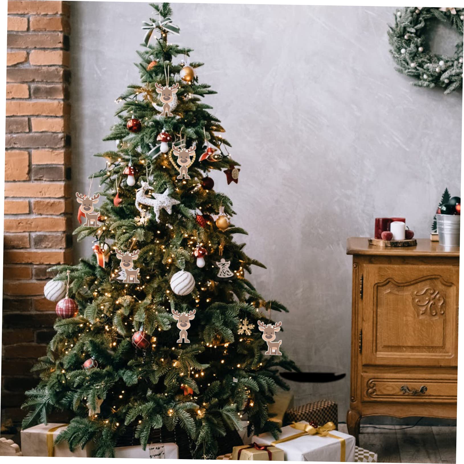 VOSAREA 8 Ensembles Charme D'élan Décor De Wapiti Décors Suspendus De Rennes De Noël Ornements De Festival Ornements Suspendus De Wapiti Ornement De Noël 2021 Brown Bois 10 Pièces * 8
