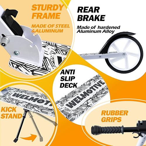 Miniatura 5 de Kick Scooter for Kids Ages 6+, Teens & Adults, Adjustable Handlebars, Rear Brake, Big Wheel Foldable Scooter for Indoor & Outdoor