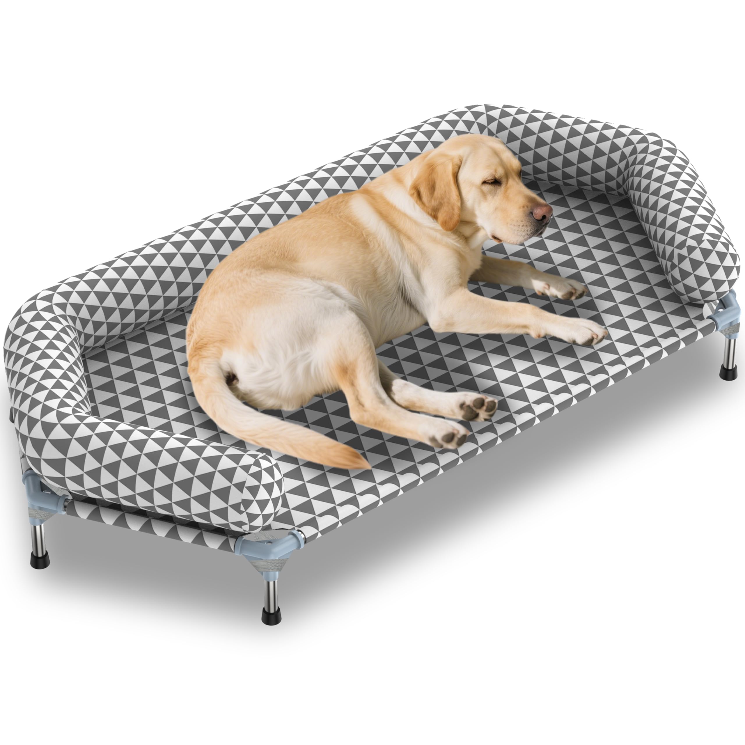 Orthopedic Dog Beds for Large Dogs - Removable Bolsters & cleanable Cover,Elevated Outdoor Dog Bed,Easy to Assemble,Up to 130lbs,Extra Large