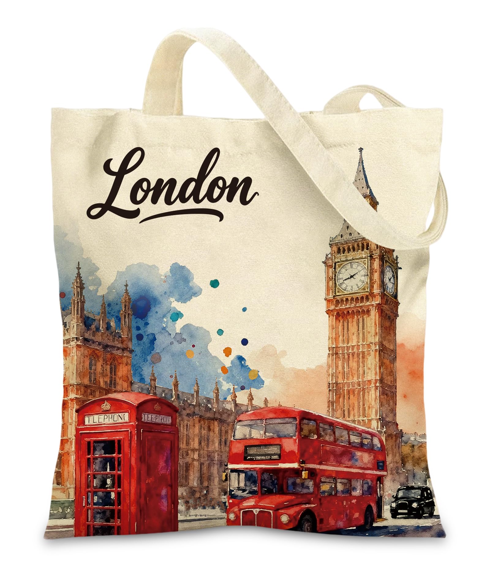 London Canvas Tote Bag for Women - Girls Reusable Shopping Gym Totes — image 1