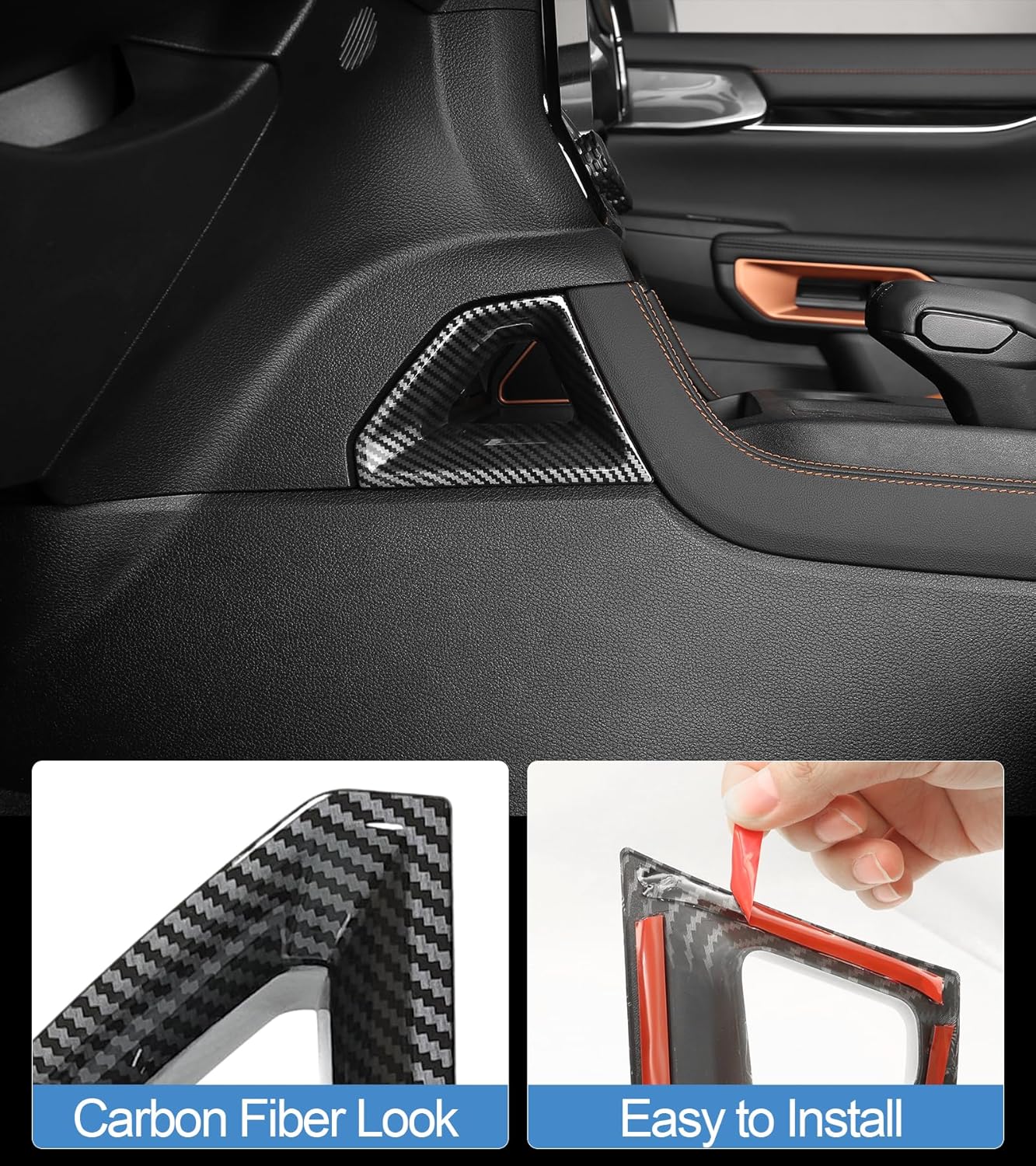 Floor Console Side Cover Trim Compatible with 2024 2025 2026 Ford Ranger XL XLT Lariat Raptor SuperCrew Truck, Center Console Side Gear Shift Trim Accessories (Carbon Fiber Look)