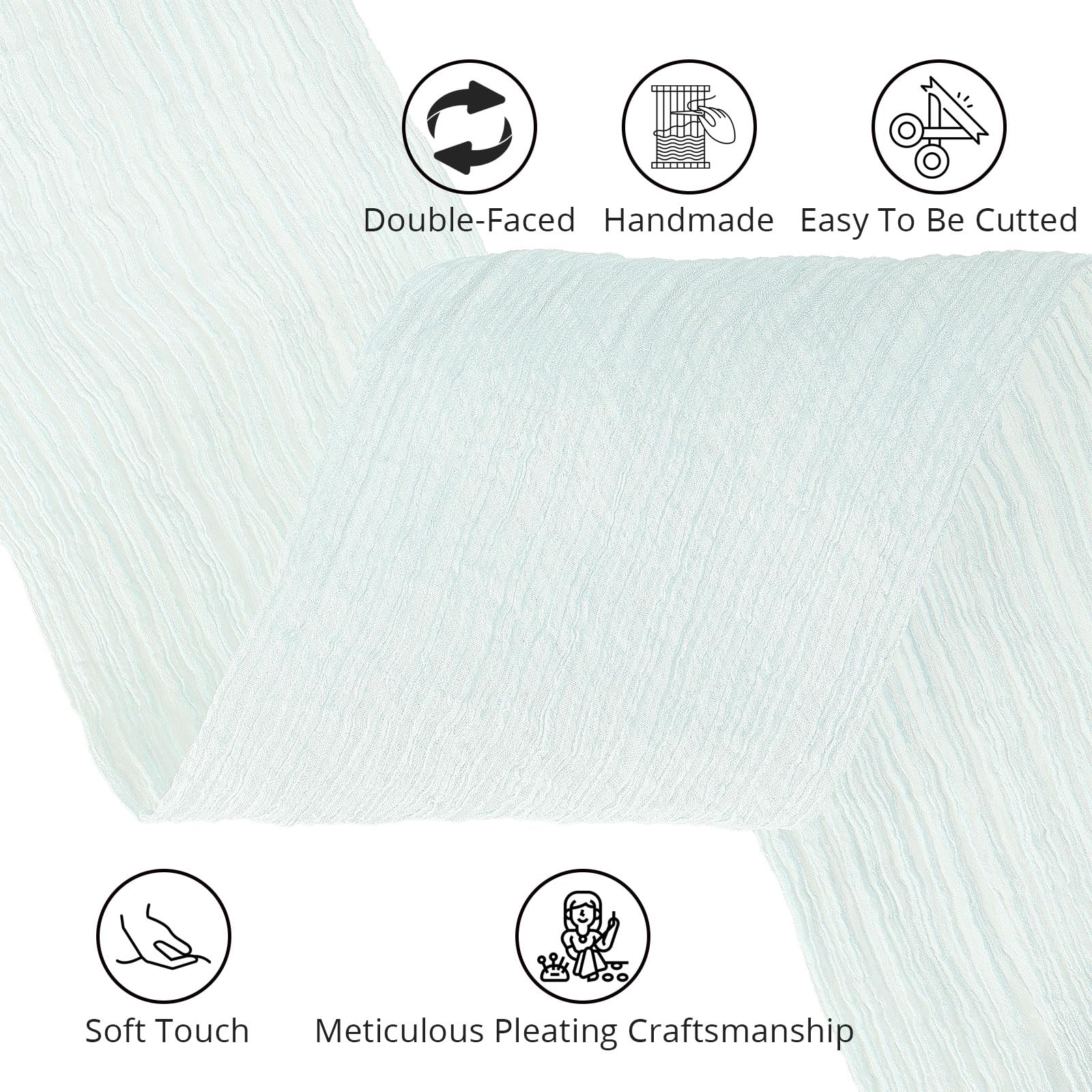 Pretty Jolly 3 Inch Light Blue Silk Chiffon Ribbon for Wedding Special Occasions; 9 Yards, 3 Rolls; Handmade, Crinkle - Image 3