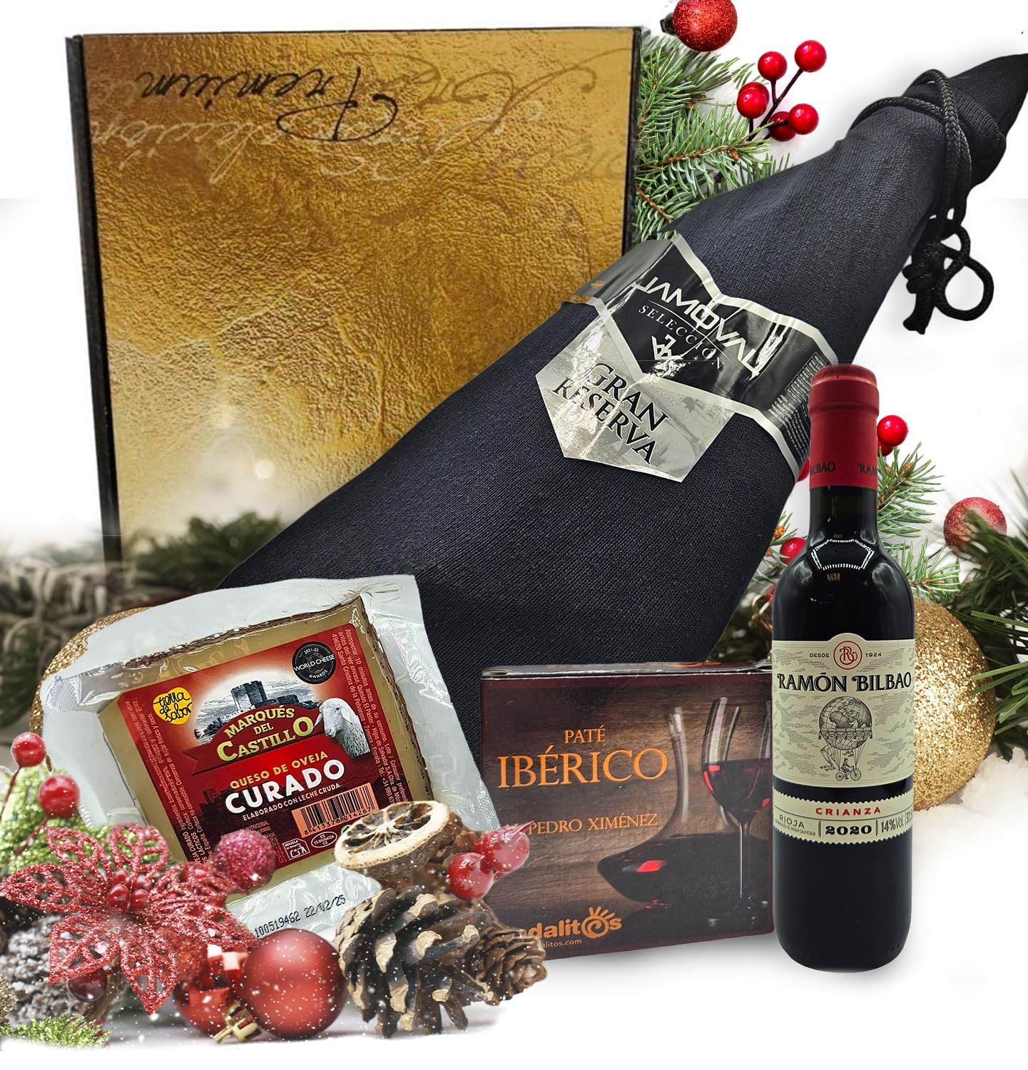 Cesta Gourmet para Regalar S | Perfecta como Cesta Regalo de Día del Padre | Incluye 1 Aceite de Oliva Virgen Extra + 1 Salchichón y 1 Sobrasada Ibérica + Crema Floral de Queso + Paté al PX con pasas — view 14