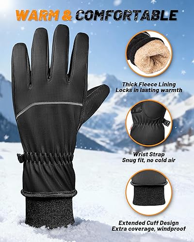 Miniatura 2 de GXCROR Guantes de invierno impermeables para hombres y mujeres, guantes térmicos Thinsulate 3M para pantalla táctil para esquí, ciclismo, pala de