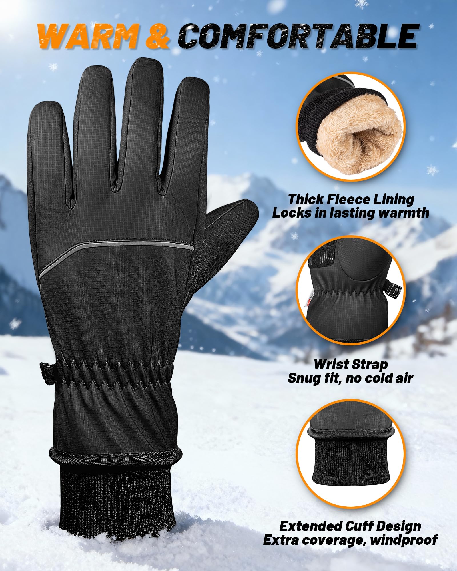 GXCROR Waterproof Winter Gloves for Men & Women, Touchscreen 3M Thinsulate Thermal Gloves for Skiing, Cycling, Snow Shoveling & Outdoor Work, Locked-in -20℉ Warmth : Clothing, Shoes & Jewelry