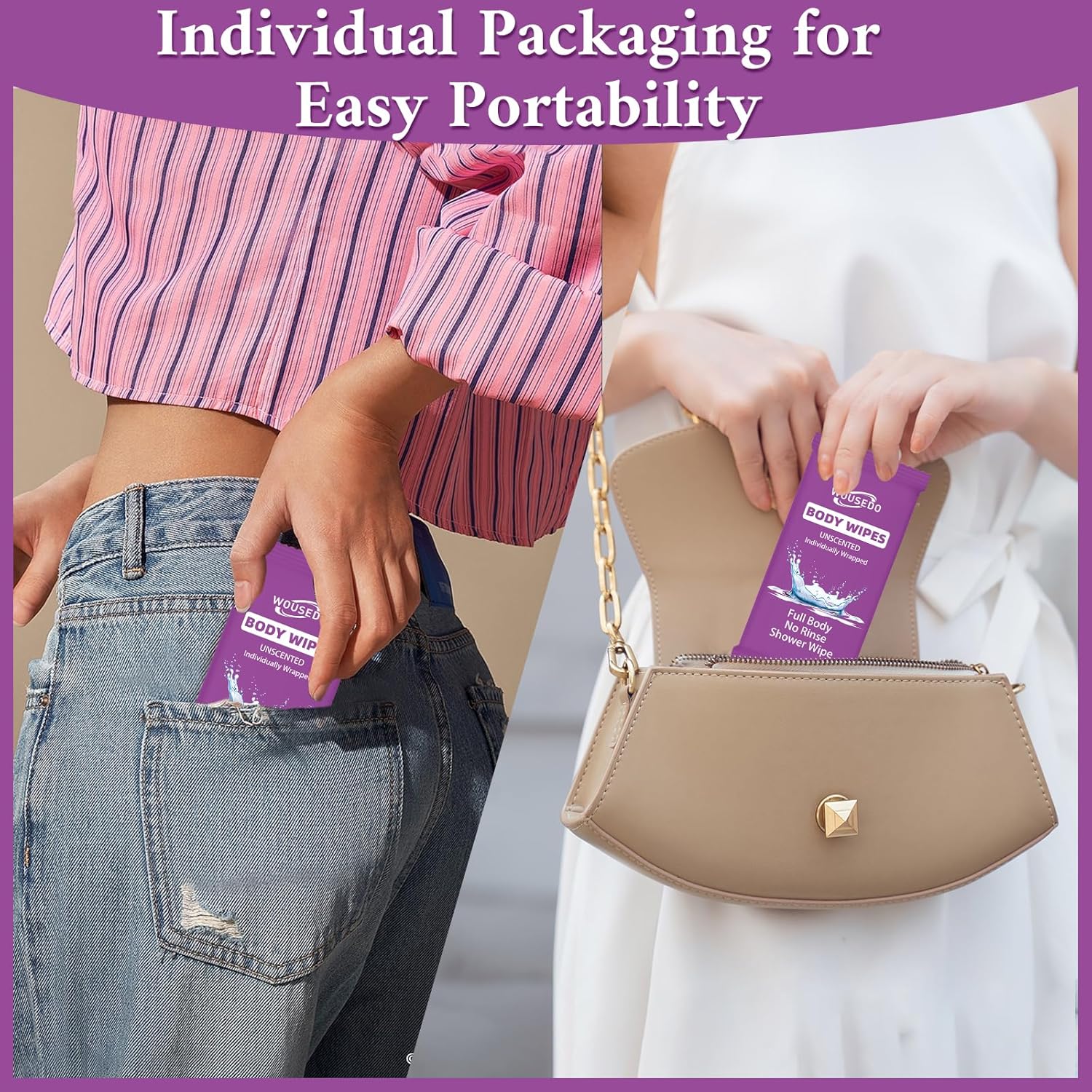 600 Pack Body Wipes Individually Wrapped(8" x 9.5"),Shower Wipe for Adults Bathing No Rinse,Personal Cleansing Wipes for Travel Gym,Bulk Deodorant for Homeless