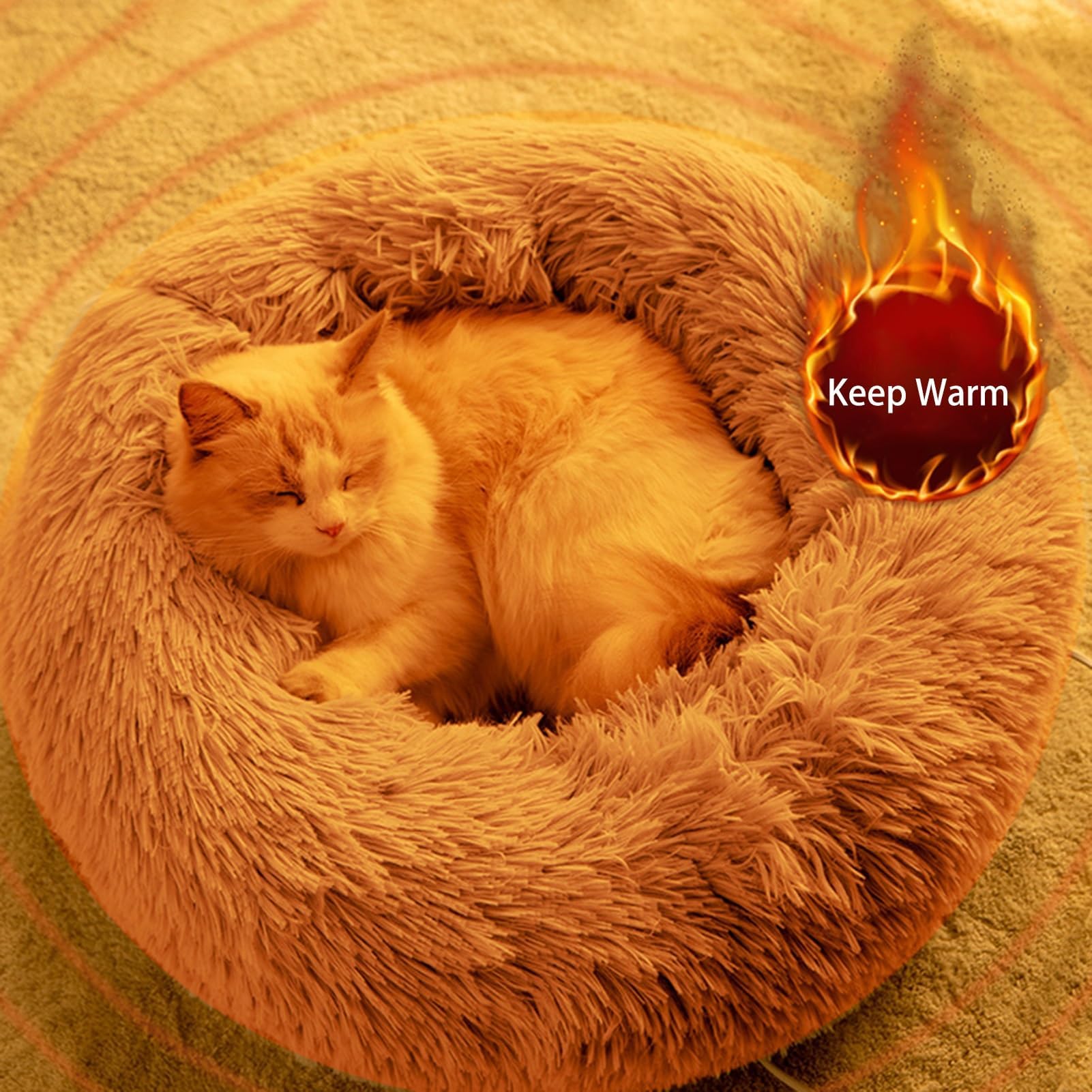 Cama Para Gatos/perros Con Calefacción, Cama Redonda Para Mascotas Con Calefacción Para Perros Y Gatos Medianos Y Grandes, Tienda De Campaña Para Gatos Con Calentamiento De Felpa Térmica Eléct(Size:L)
